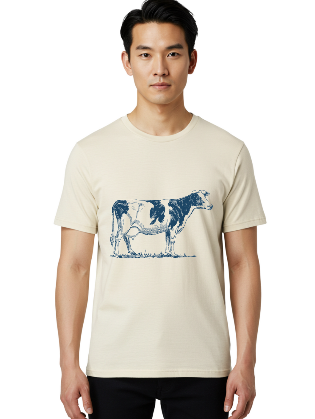 Cow Men'S Graphic Tee, 100% Cotton, Comfortable Casual Summer Wear, Machine Washable, Cow Standing, Rustic Farm Animal, Agricultural Scene, Grazing Livestock, Rural Landscape, Pasture Grass, Farm Life, Domesticated Animal Aae799