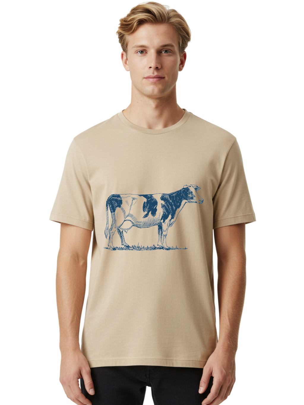 Cow Men'S Graphic Tee, 100% Cotton, Comfortable Casual Summer Wear, Machine Washable, Cow Standing, Rustic Farm Animal, Agricultural Scene, Grazing Livestock, Rural Landscape, Pasture Grass, Farm Life, Domesticated Animal Aae799