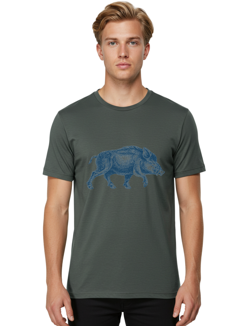 Vintage Hog Sketch Men'S Graphic Tee, 100% Cotton, Comfortable Casual Summer Wear, Machine Washable, Wild Boar, Boar Illustration, Animal Art, Wildlife Graphic, Cross-Hatching Technique, Farm Animals, Pig Silhouette, Artistic Design Aae800