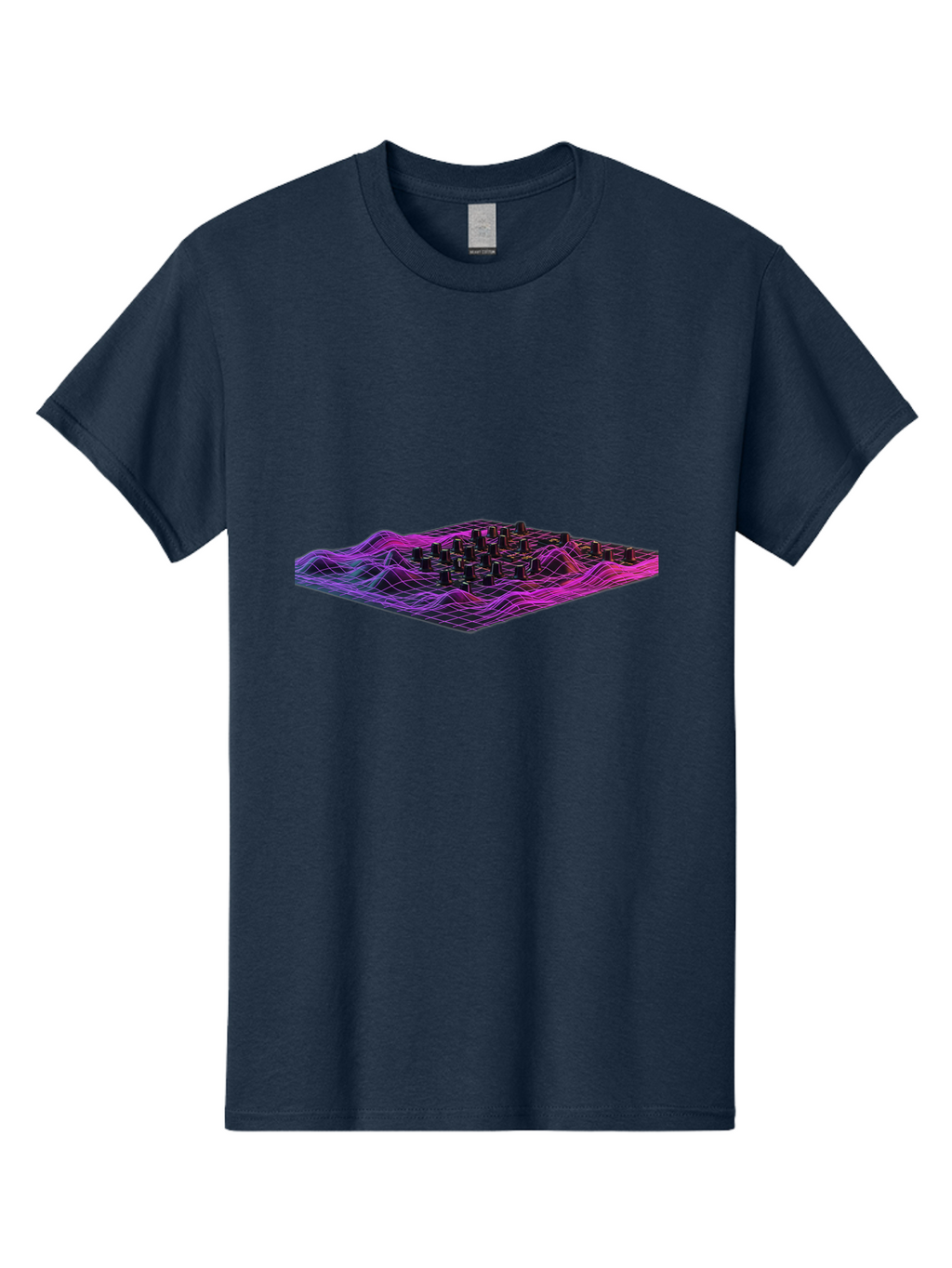 3D-Cityscape-Grid Men'S Graphic Tee, 100% Cotton, Comfortable Casual Summer Wear, Machine Washable, 3D Grid Landscape, Neon Purple And Pink, Futuristic Terrain, Wavy Lines, Grid Pattern, Abstract Geometry, Digital Artwork, Vibrant Colors, Baa000