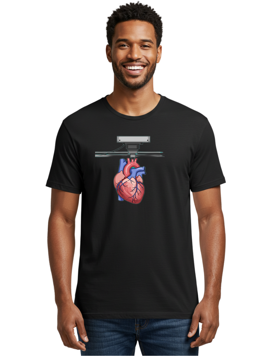3D-Printed-Heart Men'S Graphic Tee, 100% Cotton, Comfortable Casual Summer Wear, Machine Washable, 3D Printing Human Heart, Medical Technology, Organ Printing, Biological Model, Cardiovascular System, Healthcare Innovation, Baa001