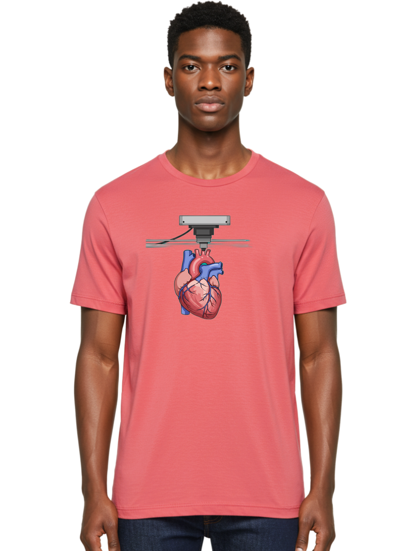 3D-Printed-Heart Men'S Graphic Tee, 100% Cotton, Comfortable Casual Summer Wear, Machine Washable, 3D Printing Human Heart, Medical Technology, Organ Printing, Biological Model, Cardiovascular System, Healthcare Innovation, Baa001