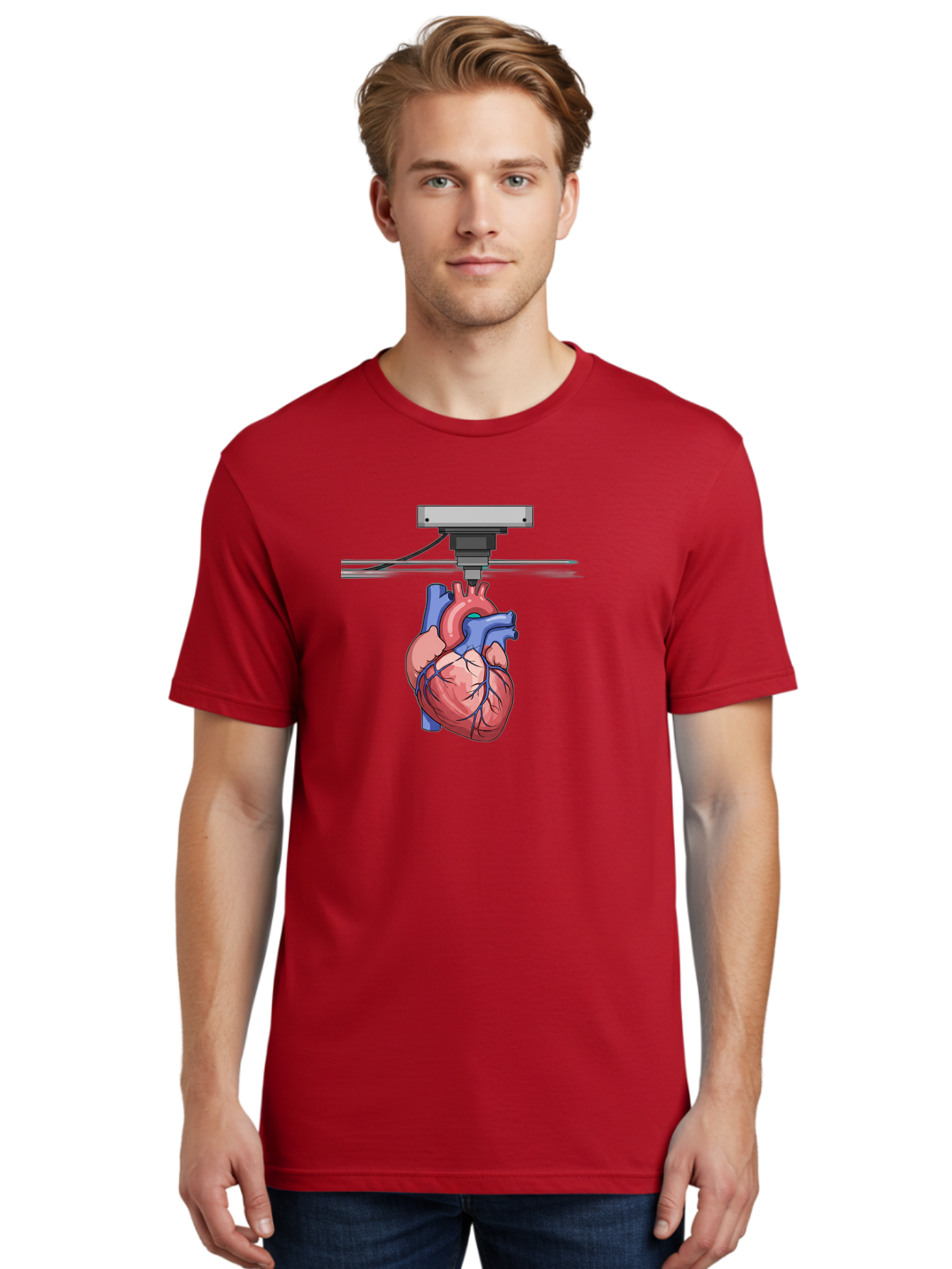 3D-Printed-Heart Men'S Graphic Tee, 100% Cotton, Comfortable Casual Summer Wear, Machine Washable, 3D Printing Human Heart, Medical Technology, Organ Printing, Biological Model, Cardiovascular System, Healthcare Innovation, Baa001