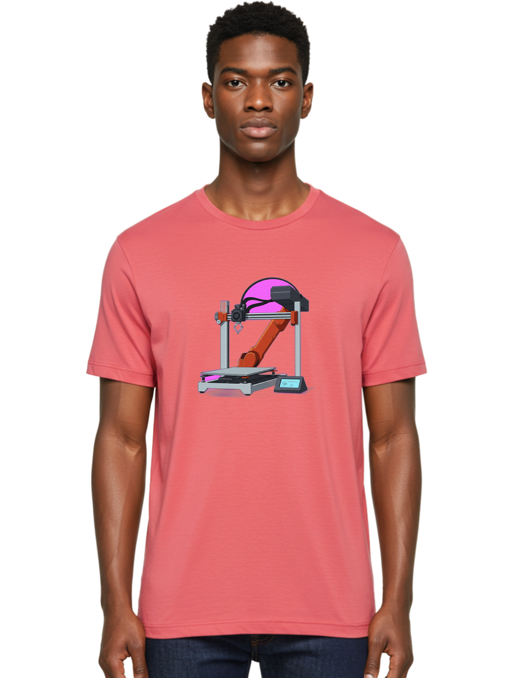 3D-Printer-1 Men'S Graphic Tee, 100% Cotton, Comfortable Casual Summer Wear, Machine Washable, Industrial Robotic Arm, 3D Printing Technology, Additive Manufacturing, Precision Engineering, Futuristic Design, Modern Machinery, Baa002