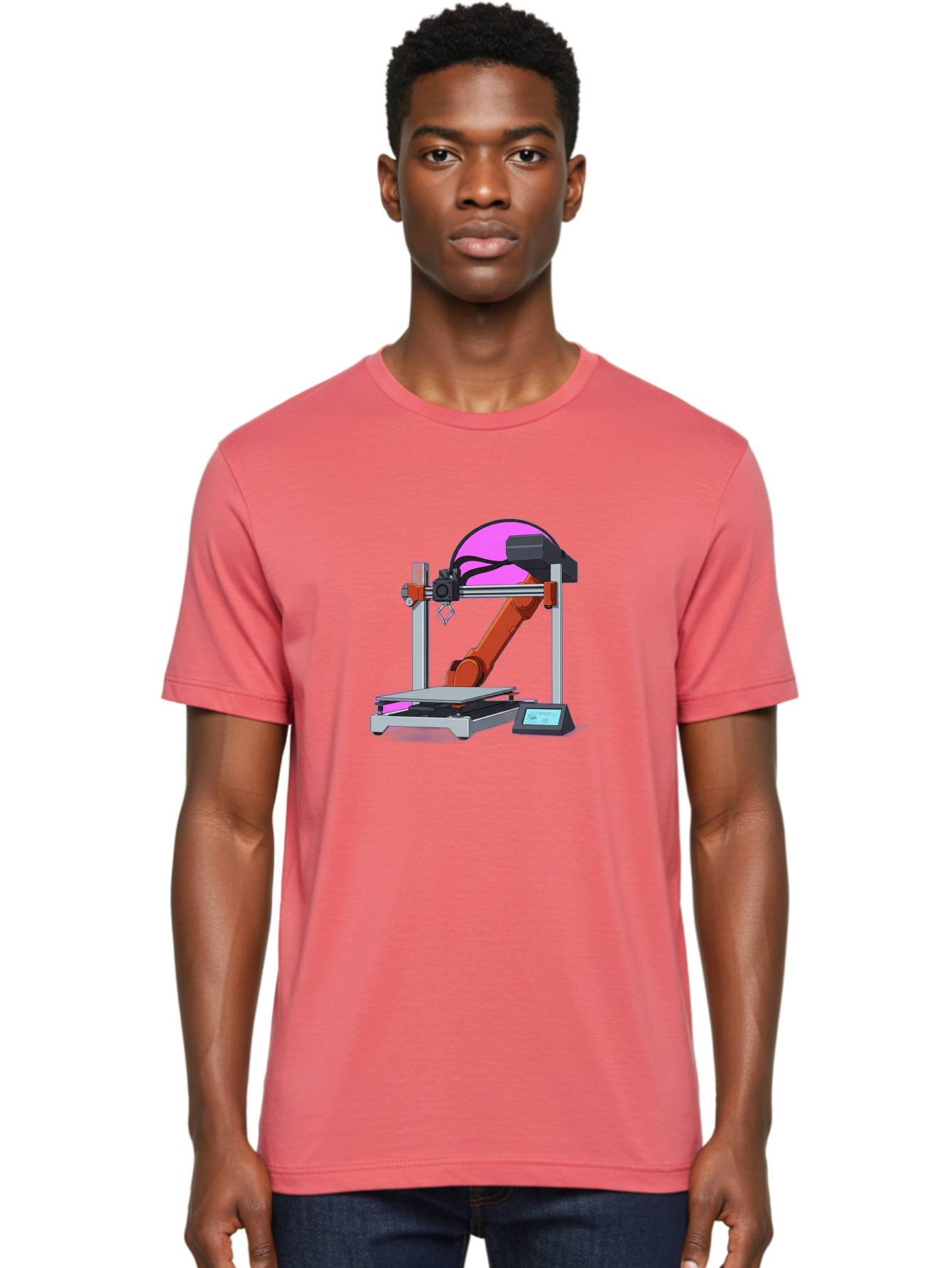 3D-Printer-1 Men'S Graphic Tee, 100% Cotton, Comfortable Casual Summer Wear, Machine Washable, Industrial Robotic Arm, 3D Printing Technology, Additive Manufacturing, Precision Engineering, Futuristic Design, Modern Machinery, Baa002