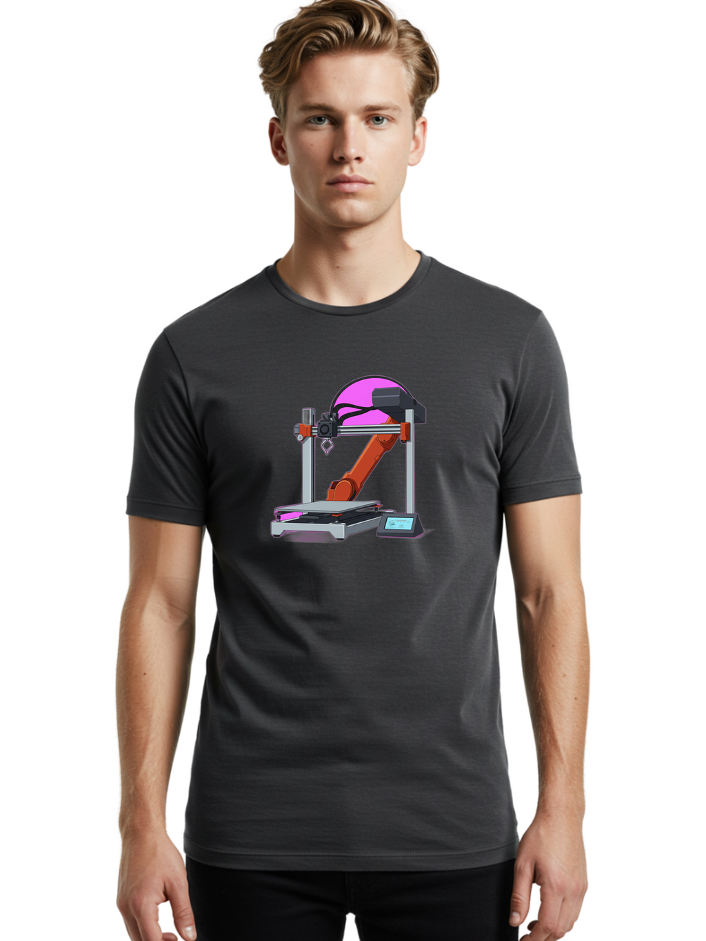 3D-Printer-1 Men'S Graphic Tee, 100% Cotton, Comfortable Casual Summer Wear, Machine Washable, Industrial Robotic Arm, 3D Printing Technology, Additive Manufacturing, Precision Engineering, Futuristic Design, Modern Machinery, Baa002