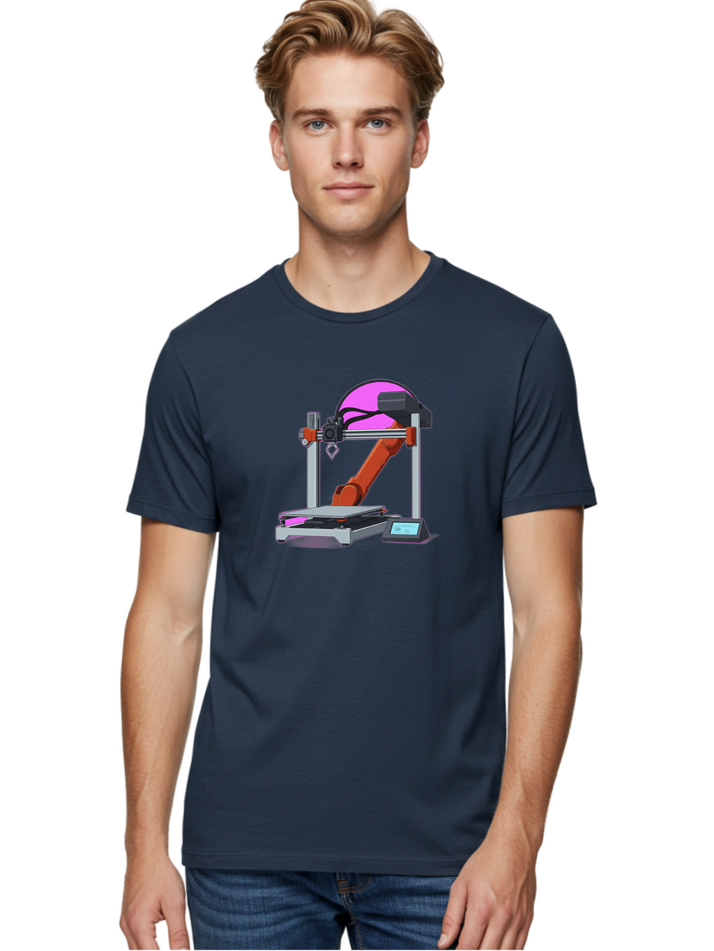 3D-Printer-1 Men'S Graphic Tee, 100% Cotton, Comfortable Casual Summer Wear, Machine Washable, Industrial Robotic Arm, 3D Printing Technology, Additive Manufacturing, Precision Engineering, Futuristic Design, Modern Machinery, Baa002