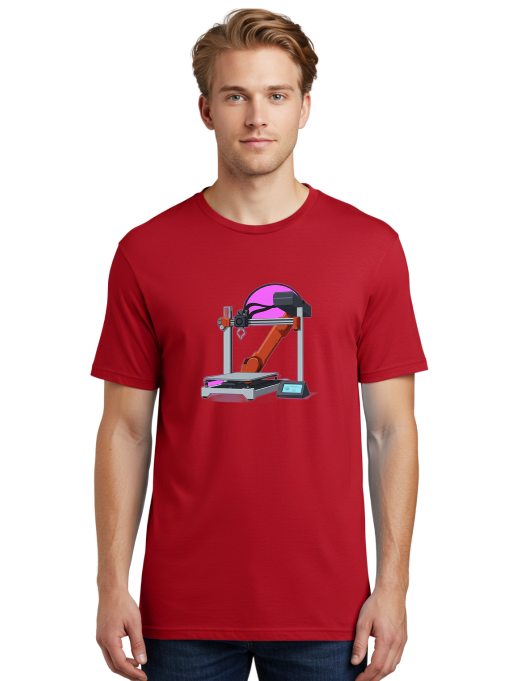 3D-Printer-1 Men'S Graphic Tee, 100% Cotton, Comfortable Casual Summer Wear, Machine Washable, Industrial Robotic Arm, 3D Printing Technology, Additive Manufacturing, Precision Engineering, Futuristic Design, Modern Machinery, Baa002