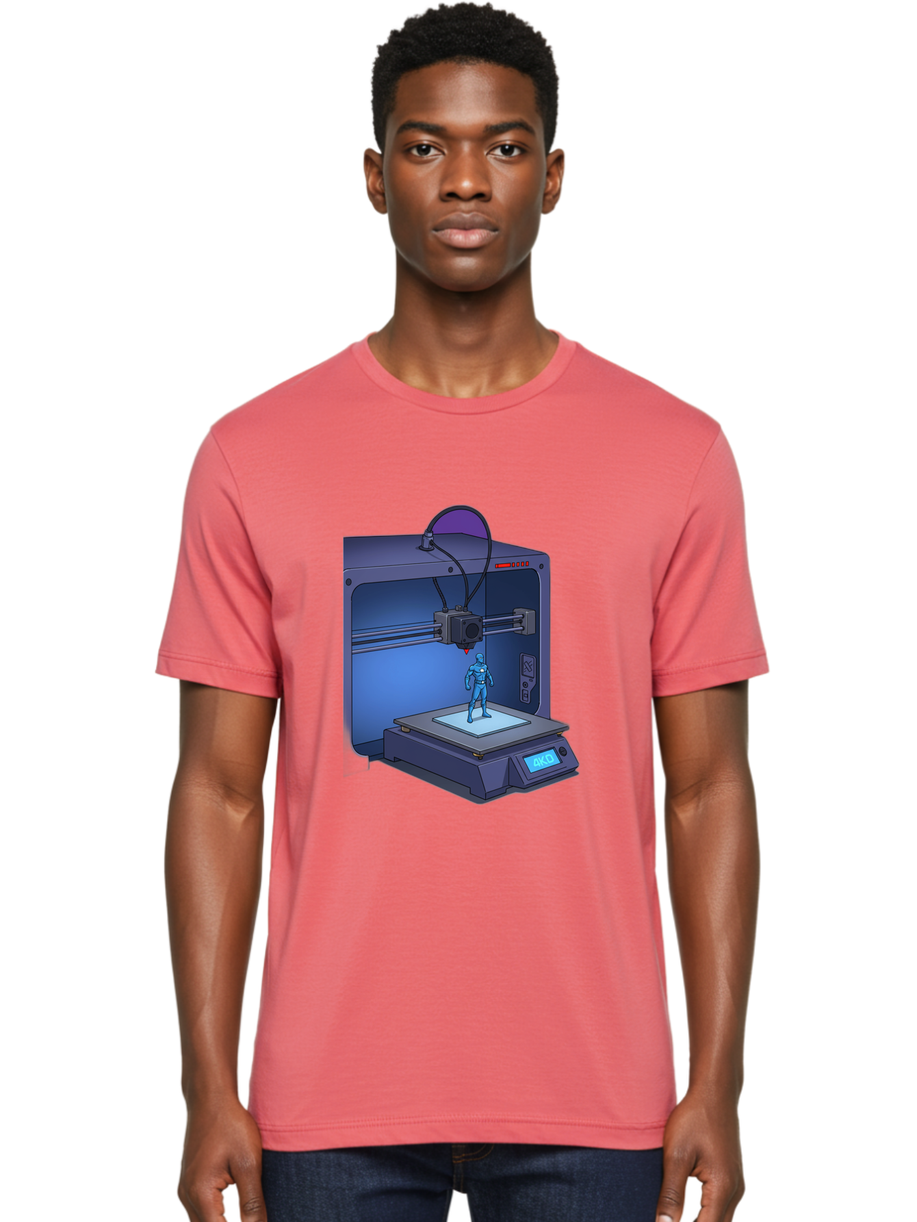 3D-Printer-10 Men'S Graphic Tee, 100% Cotton, Comfortable Casual Summer Wear, Machine Washable, 3D Printing Technology, Futuristic Design, Robotic Figure, Precise Manufacturing, Innovative Machinery, Additive Manufacturing, Ako Baa003