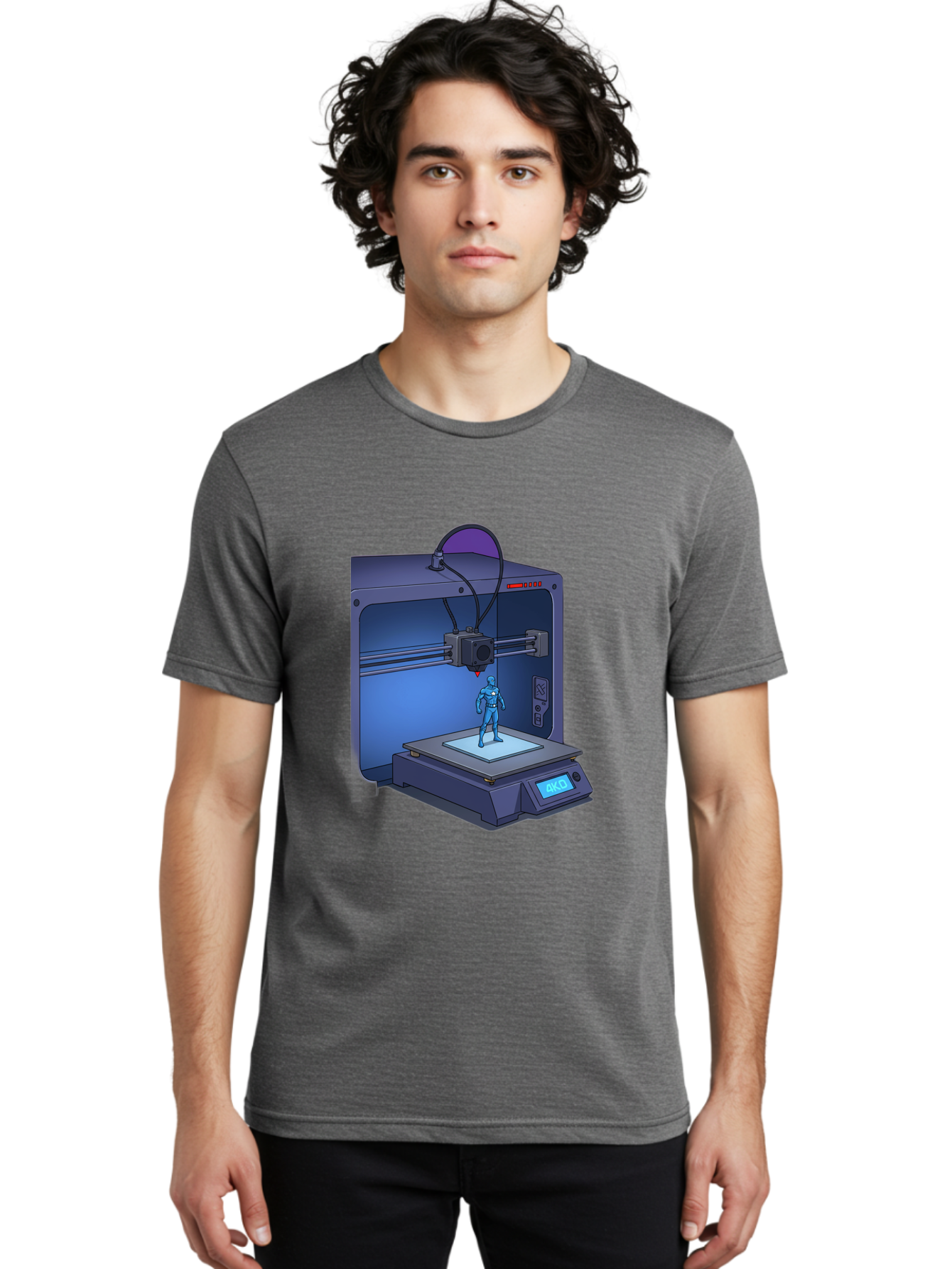 3D-Printer-10 Men'S Graphic Tee, 100% Cotton, Comfortable Casual Summer Wear, Machine Washable, 3D Printing Technology, Futuristic Design, Robotic Figure, Precise Manufacturing, Innovative Machinery, Additive Manufacturing, Ako Baa003