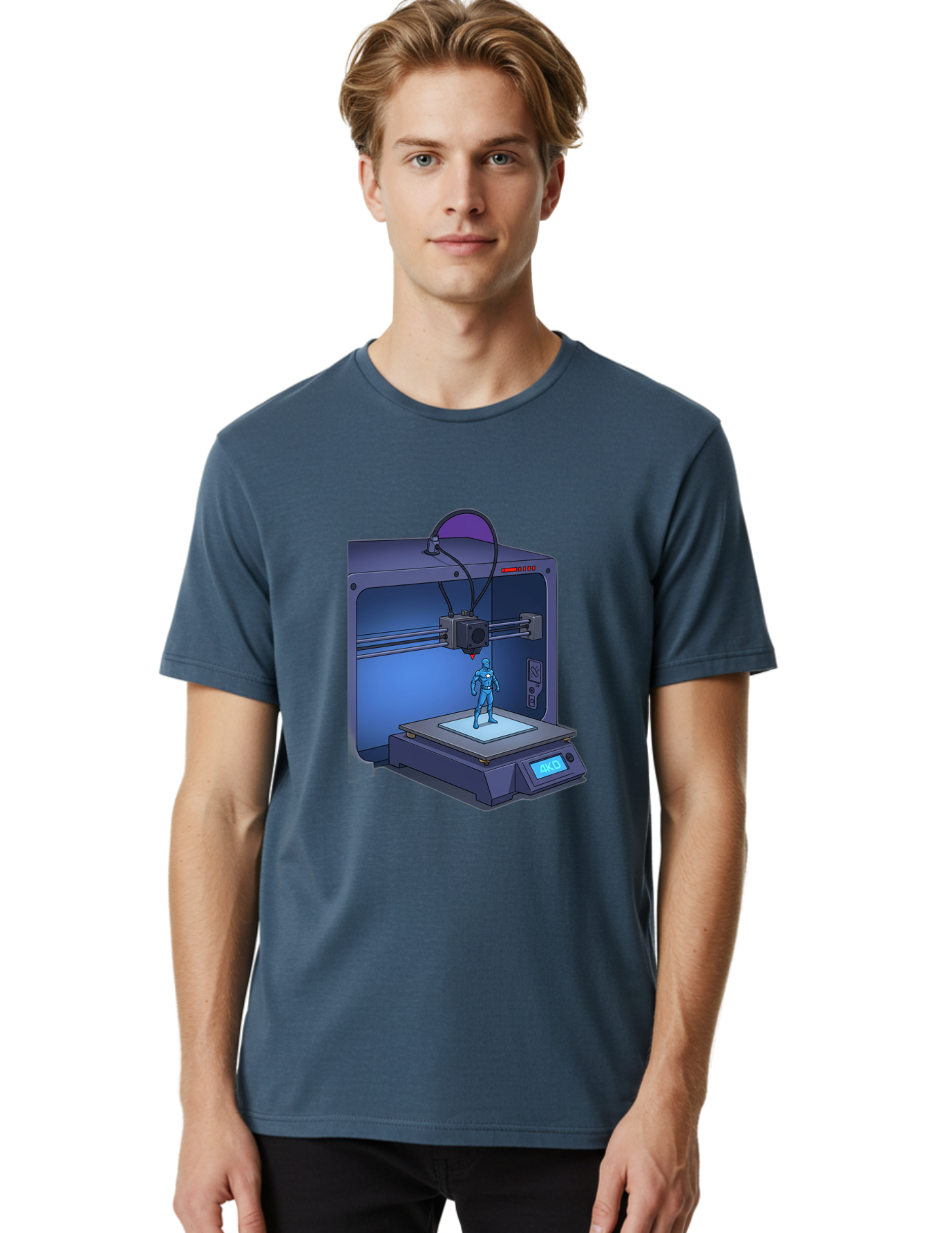3D-Printer-10 Men'S Graphic Tee, 100% Cotton, Comfortable Casual Summer Wear, Machine Washable, 3D Printing Technology, Futuristic Design, Robotic Figure, Precise Manufacturing, Innovative Machinery, Additive Manufacturing, Ako Baa003