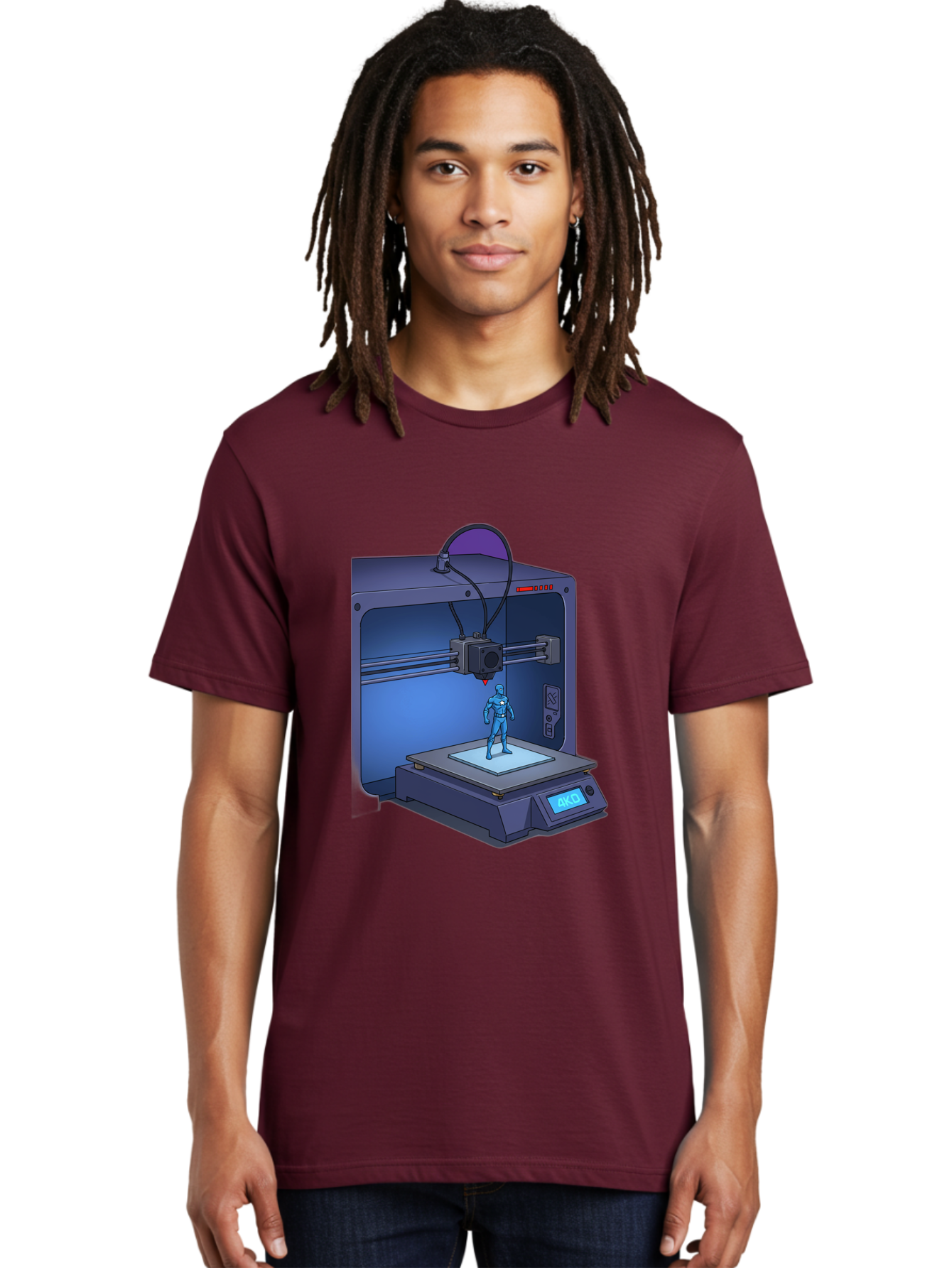 3D-Printer-10 Men'S Graphic Tee, 100% Cotton, Comfortable Casual Summer Wear, Machine Washable, 3D Printing Technology, Futuristic Design, Robotic Figure, Precise Manufacturing, Innovative Machinery, Additive Manufacturing, Ako Baa003