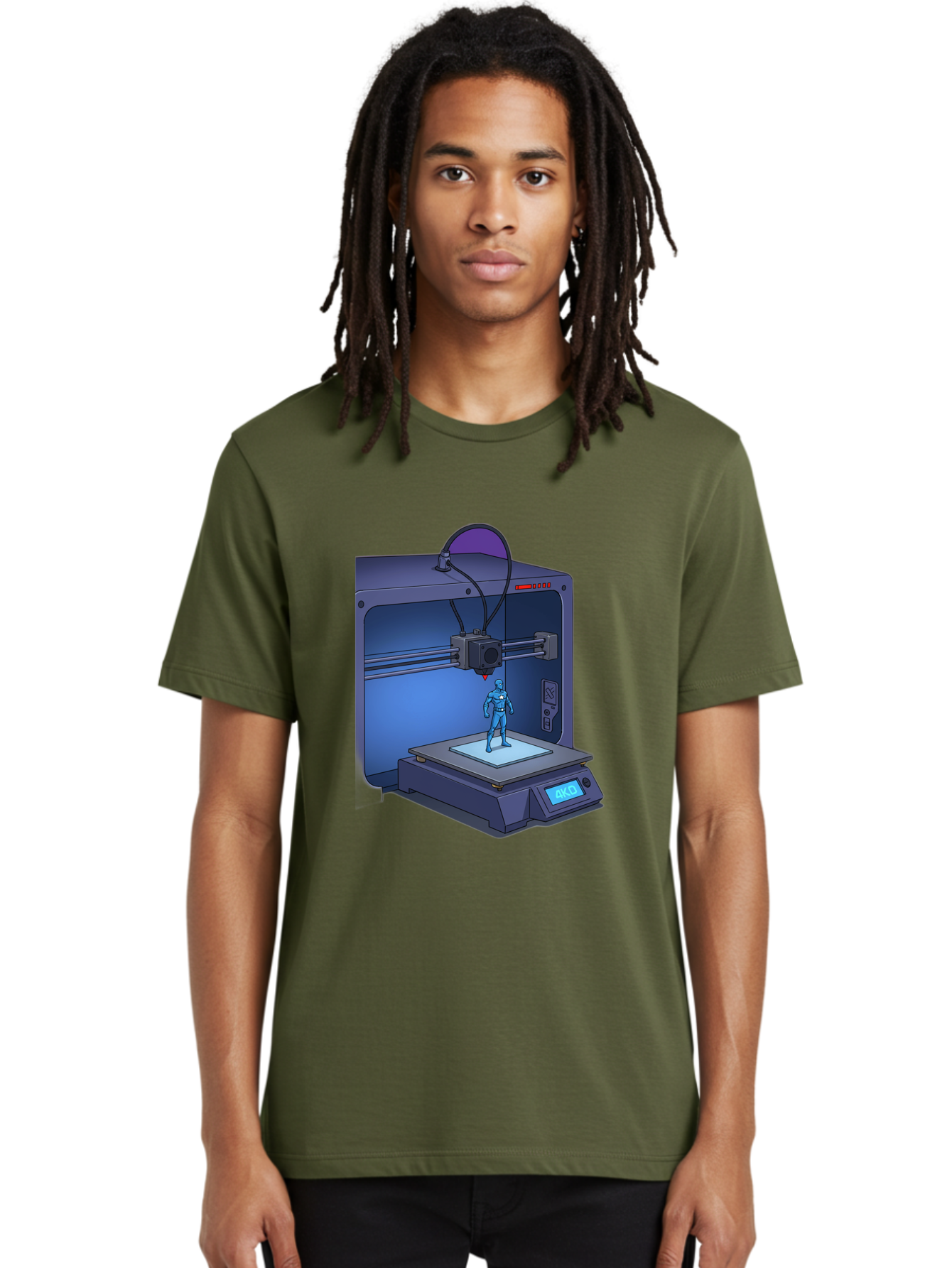 3D-Printer-10 Men'S Graphic Tee, 100% Cotton, Comfortable Casual Summer Wear, Machine Washable, 3D Printing Technology, Futuristic Design, Robotic Figure, Precise Manufacturing, Innovative Machinery, Additive Manufacturing, Ako Baa003