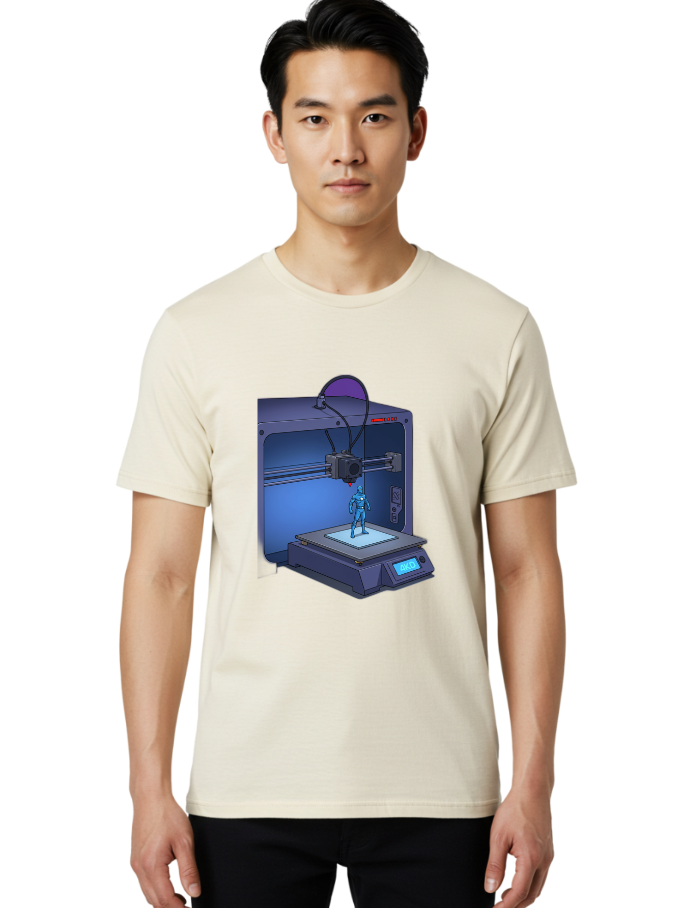 3D-Printer-10 Men'S Graphic Tee, 100% Cotton, Comfortable Casual Summer Wear, Machine Washable, 3D Printing Technology, Futuristic Design, Robotic Figure, Precise Manufacturing, Innovative Machinery, Additive Manufacturing, Ako Baa003