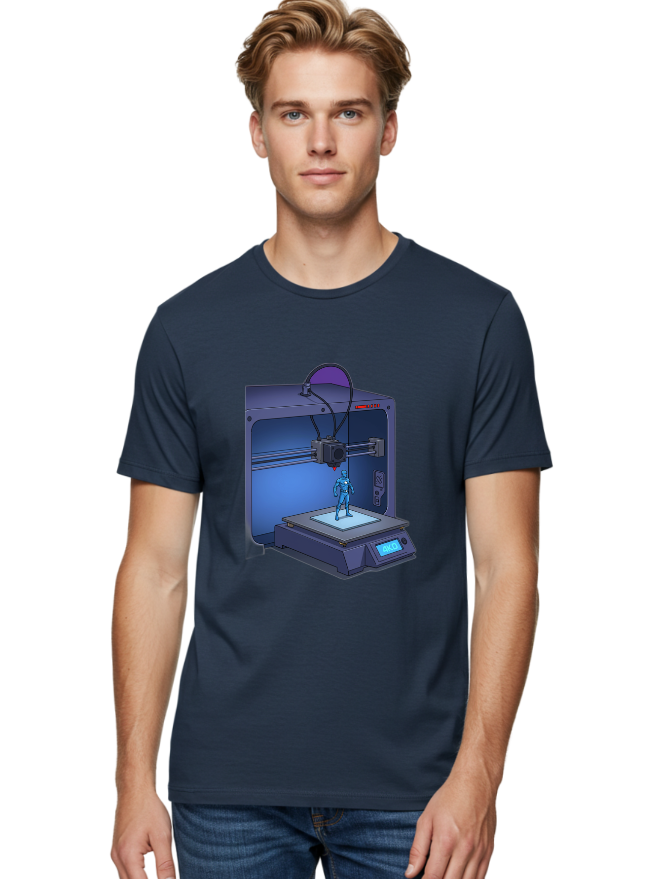 3D-Printer-10 Men'S Graphic Tee, 100% Cotton, Comfortable Casual Summer Wear, Machine Washable, 3D Printing Technology, Futuristic Design, Robotic Figure, Precise Manufacturing, Innovative Machinery, Additive Manufacturing, Ako Baa003