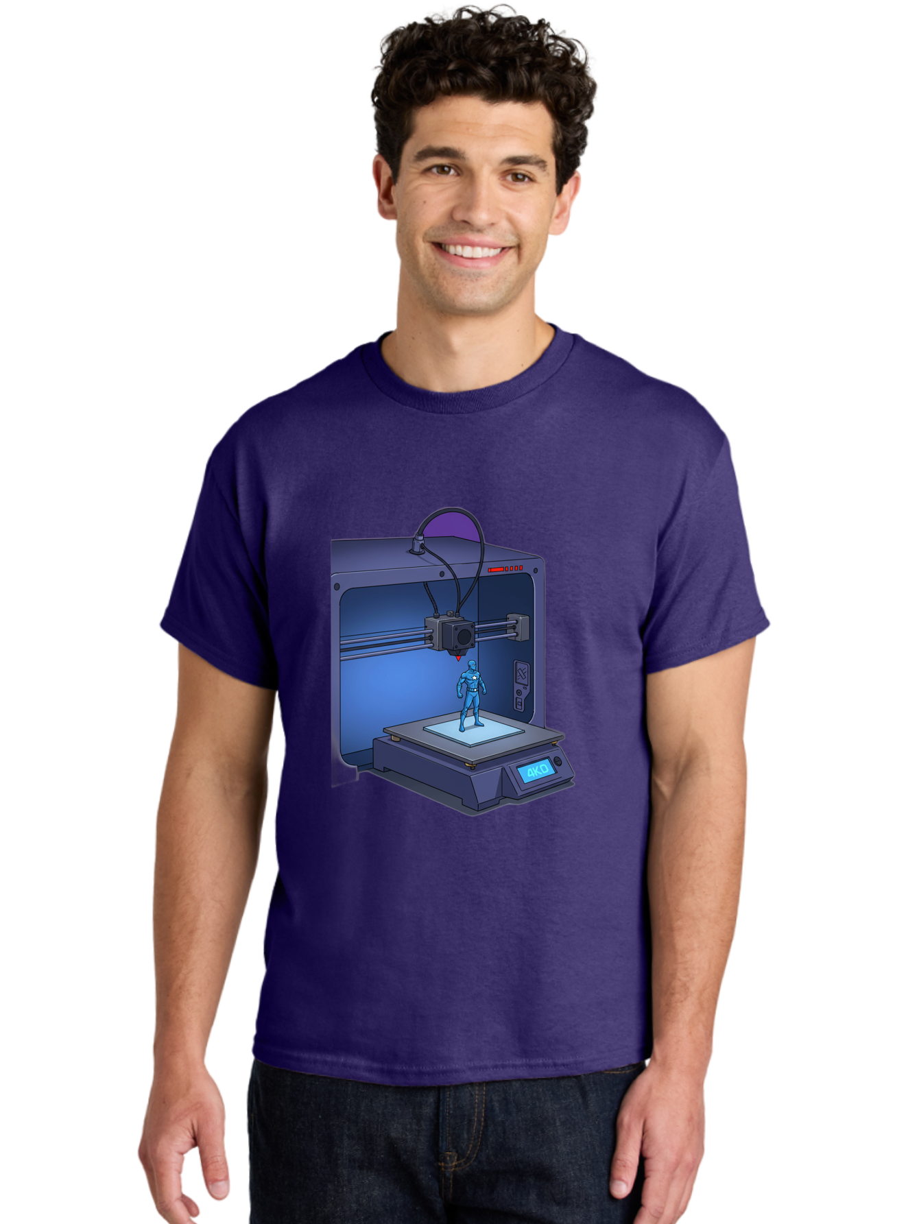 3D-Printer-10 Men'S Graphic Tee, 100% Cotton, Comfortable Casual Summer Wear, Machine Washable, 3D Printing Technology, Futuristic Design, Robotic Figure, Precise Manufacturing, Innovative Machinery, Additive Manufacturing, Ako Baa003