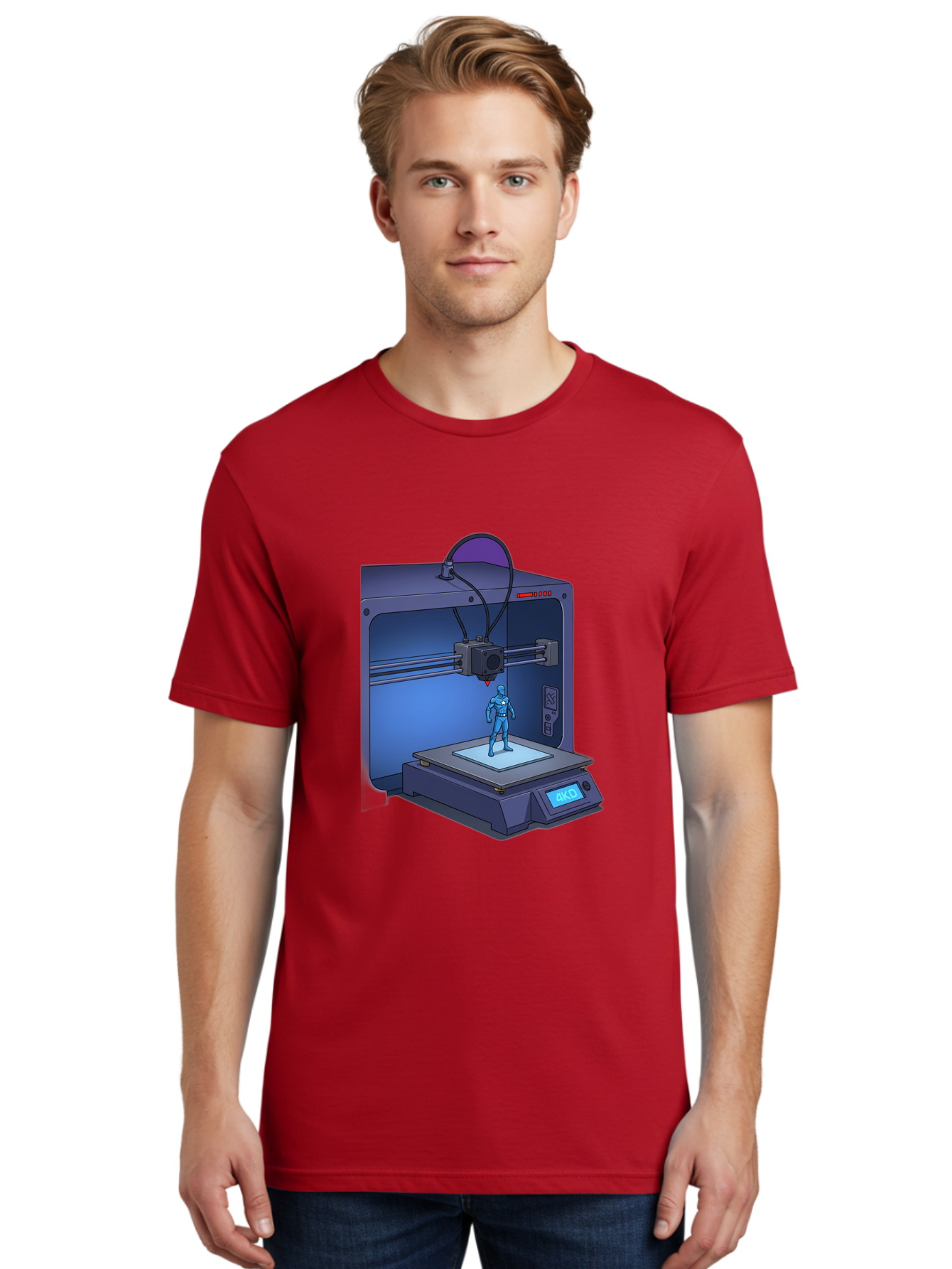 3D-Printer-10 Men'S Graphic Tee, 100% Cotton, Comfortable Casual Summer Wear, Machine Washable, 3D Printing Technology, Futuristic Design, Robotic Figure, Precise Manufacturing, Innovative Machinery, Additive Manufacturing, Ako Baa003
