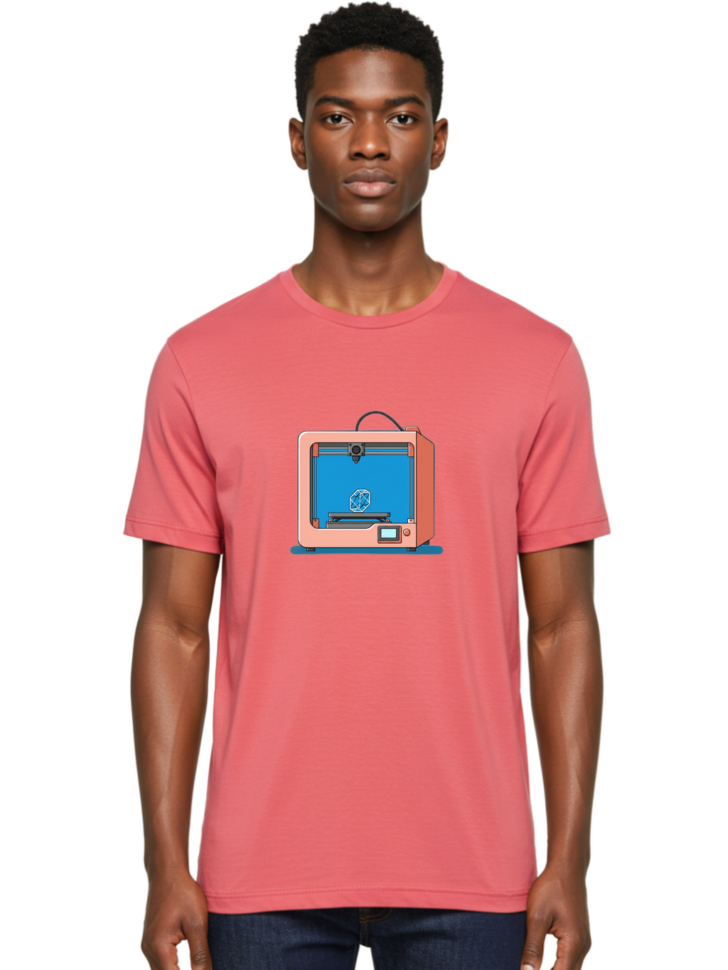 3D-Printer-13 Men'S Graphic Tee, 100% Cotton, Comfortable Casual Summer Wear, Machine Washable, 3D Printing Technology, Additive Manufacturing, Digital Fabrication, Prototype Development, Product Design, Geometric Object, 3D Modeling Baa006