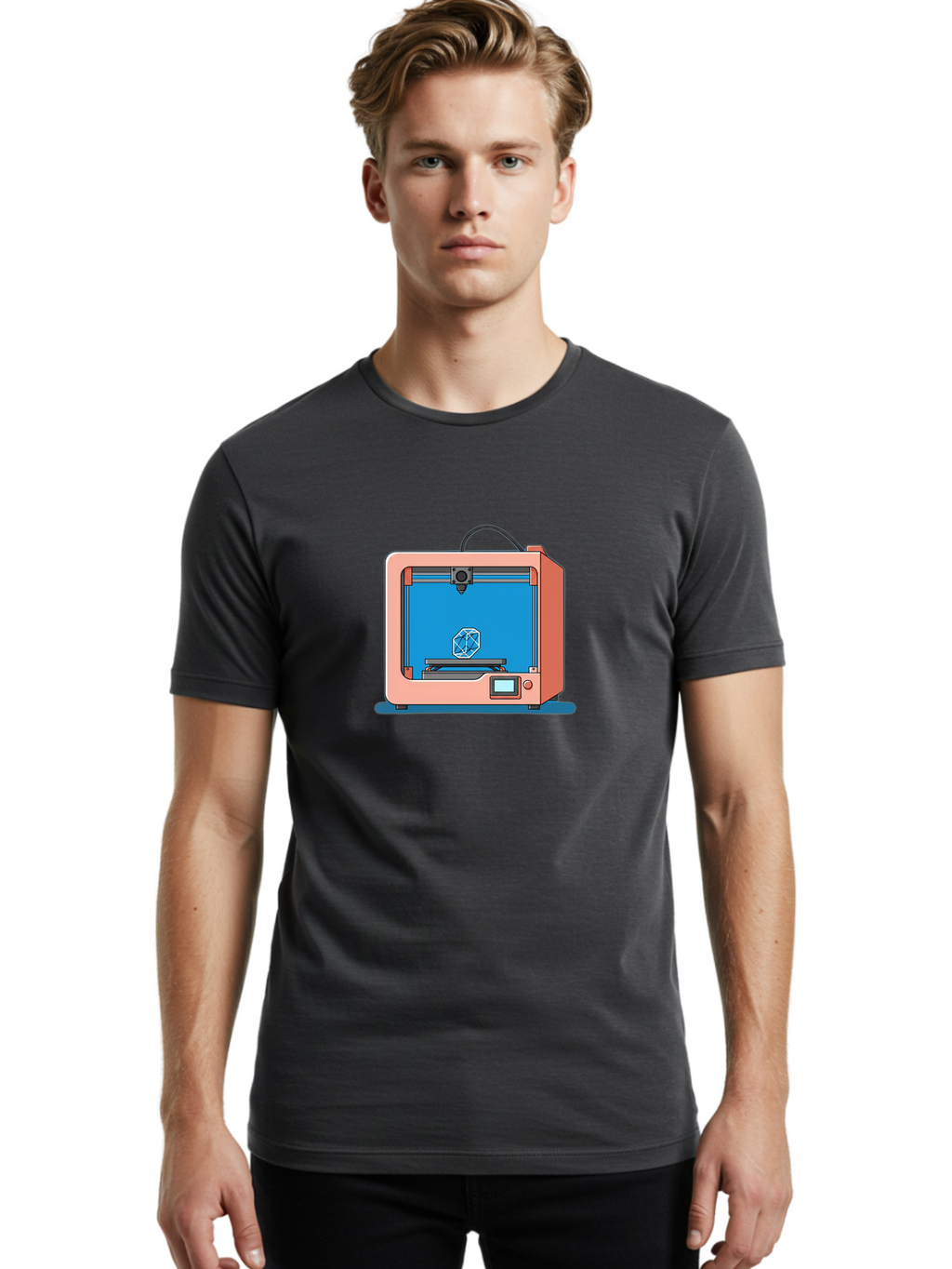 3D-Printer-13 Men'S Graphic Tee, 100% Cotton, Comfortable Casual Summer Wear, Machine Washable, 3D Printing Technology, Additive Manufacturing, Digital Fabrication, Prototype Development, Product Design, Geometric Object, 3D Modeling Baa006