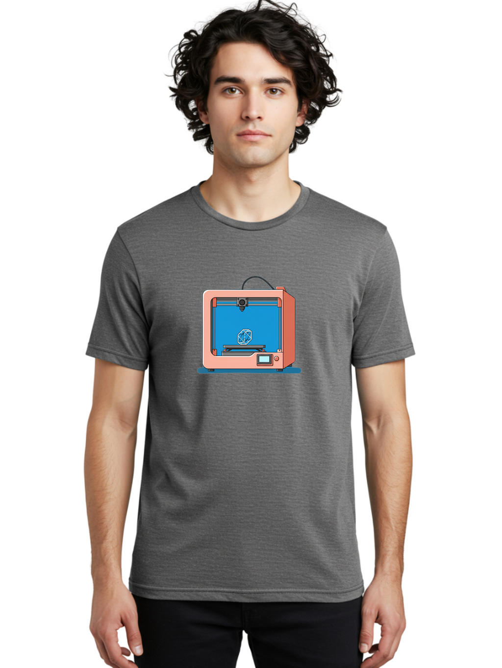 3D-Printer-13 Men'S Graphic Tee, 100% Cotton, Comfortable Casual Summer Wear, Machine Washable, 3D Printing Technology, Additive Manufacturing, Digital Fabrication, Prototype Development, Product Design, Geometric Object, 3D Modeling Baa006