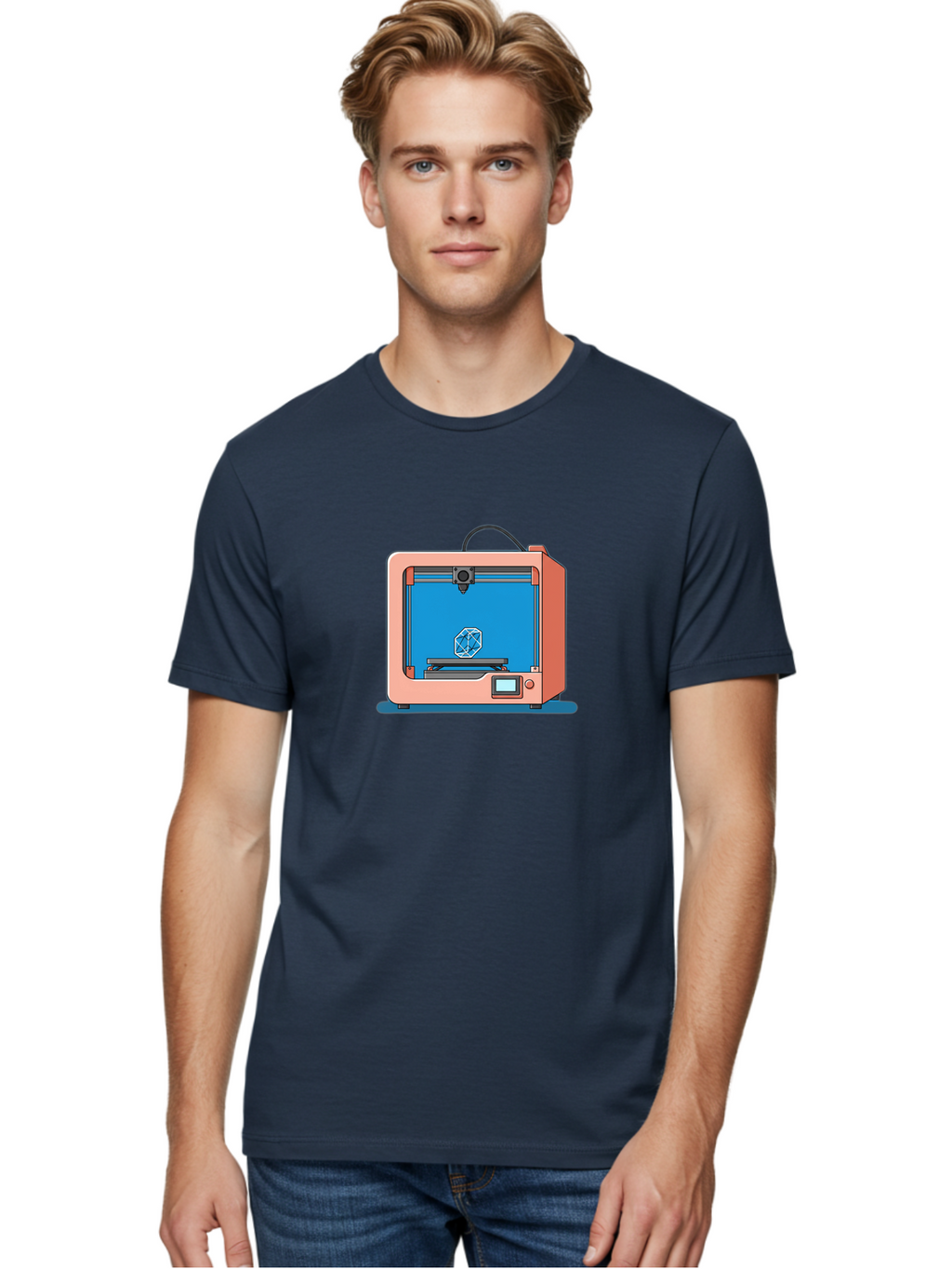 3D-Printer-13 Men'S Graphic Tee, 100% Cotton, Comfortable Casual Summer Wear, Machine Washable, 3D Printing Technology, Additive Manufacturing, Digital Fabrication, Prototype Development, Product Design, Geometric Object, 3D Modeling Baa006
