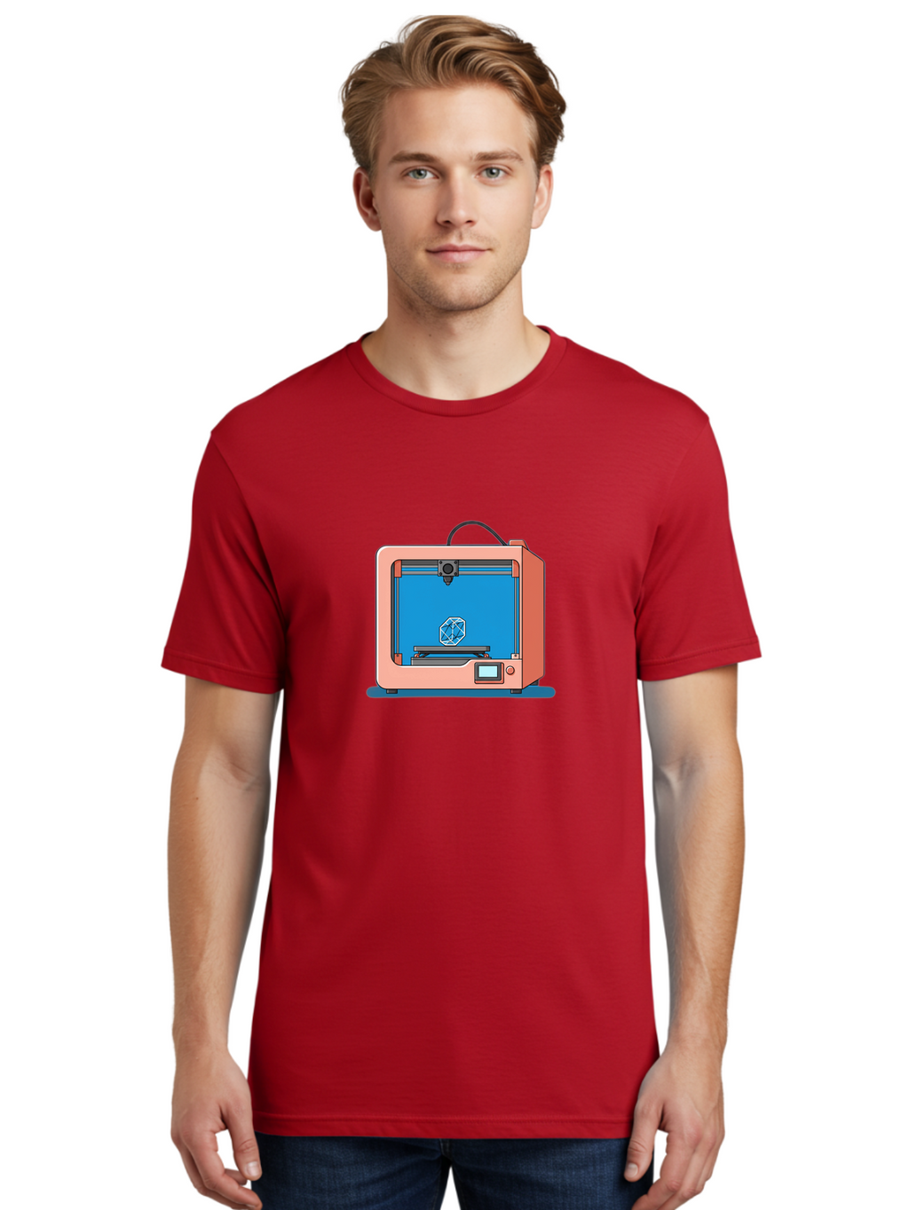 3D-Printer-13 Men'S Graphic Tee, 100% Cotton, Comfortable Casual Summer Wear, Machine Washable, 3D Printing Technology, Additive Manufacturing, Digital Fabrication, Prototype Development, Product Design, Geometric Object, 3D Modeling Baa006