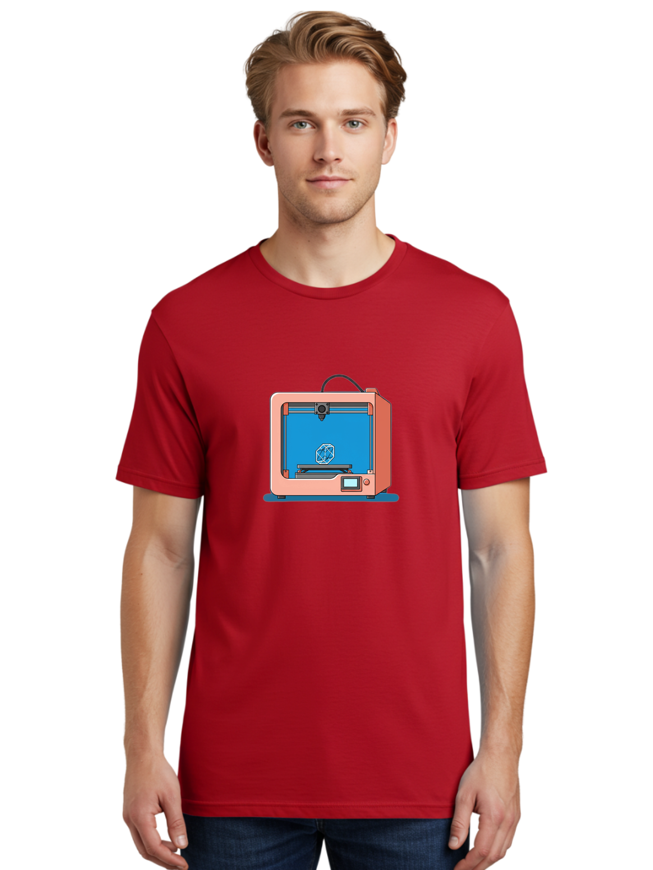 3D-Printer-13 Men'S Graphic Tee, 100% Cotton, Comfortable Casual Summer Wear, Machine Washable, 3D Printing Technology, Additive Manufacturing, Digital Fabrication, Prototype Development, Product Design, Geometric Object, 3D Modeling Baa006
