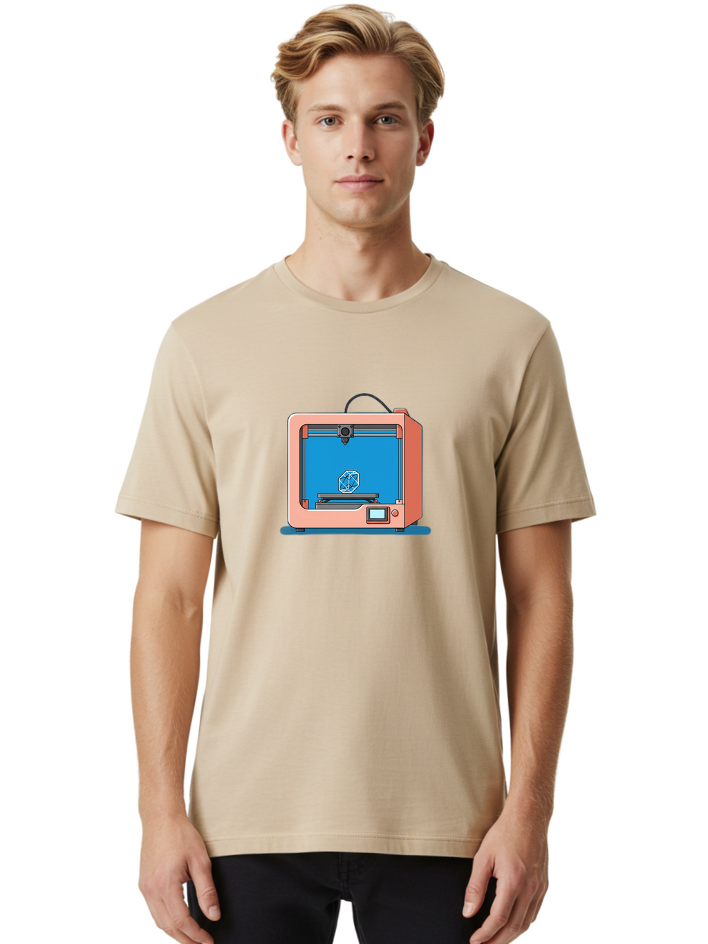 3D-Printer-13 Men'S Graphic Tee, 100% Cotton, Comfortable Casual Summer Wear, Machine Washable, 3D Printing Technology, Additive Manufacturing, Digital Fabrication, Prototype Development, Product Design, Geometric Object, 3D Modeling Baa006