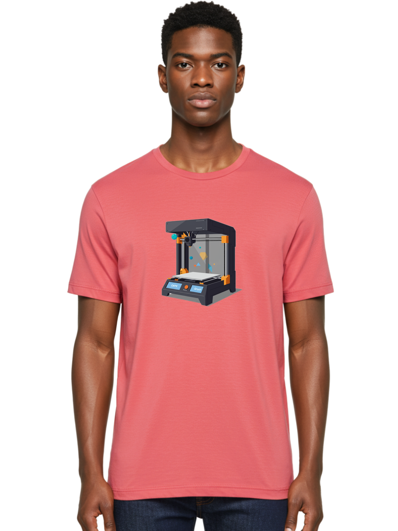 3D-Printer-14 Men'S Graphic Tee, 100% Cotton, Comfortable Casual Summer Wear, Machine Washable, 3D Printing Technology, Modern Manufacturing, Additive Manufacturing, Print Head, Build Platform, Capr, Grafit, Digital Fabrication, Baa007