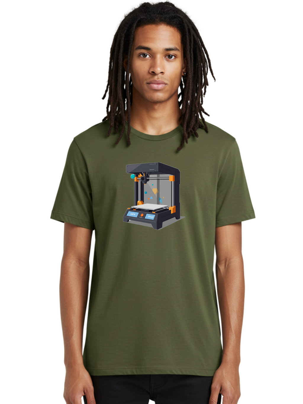 3D-Printer-14 Men'S Graphic Tee, 100% Cotton, Comfortable Casual Summer Wear, Machine Washable, 3D Printing Technology, Modern Manufacturing, Additive Manufacturing, Print Head, Build Platform, Capr, Grafit, Digital Fabrication, Baa007