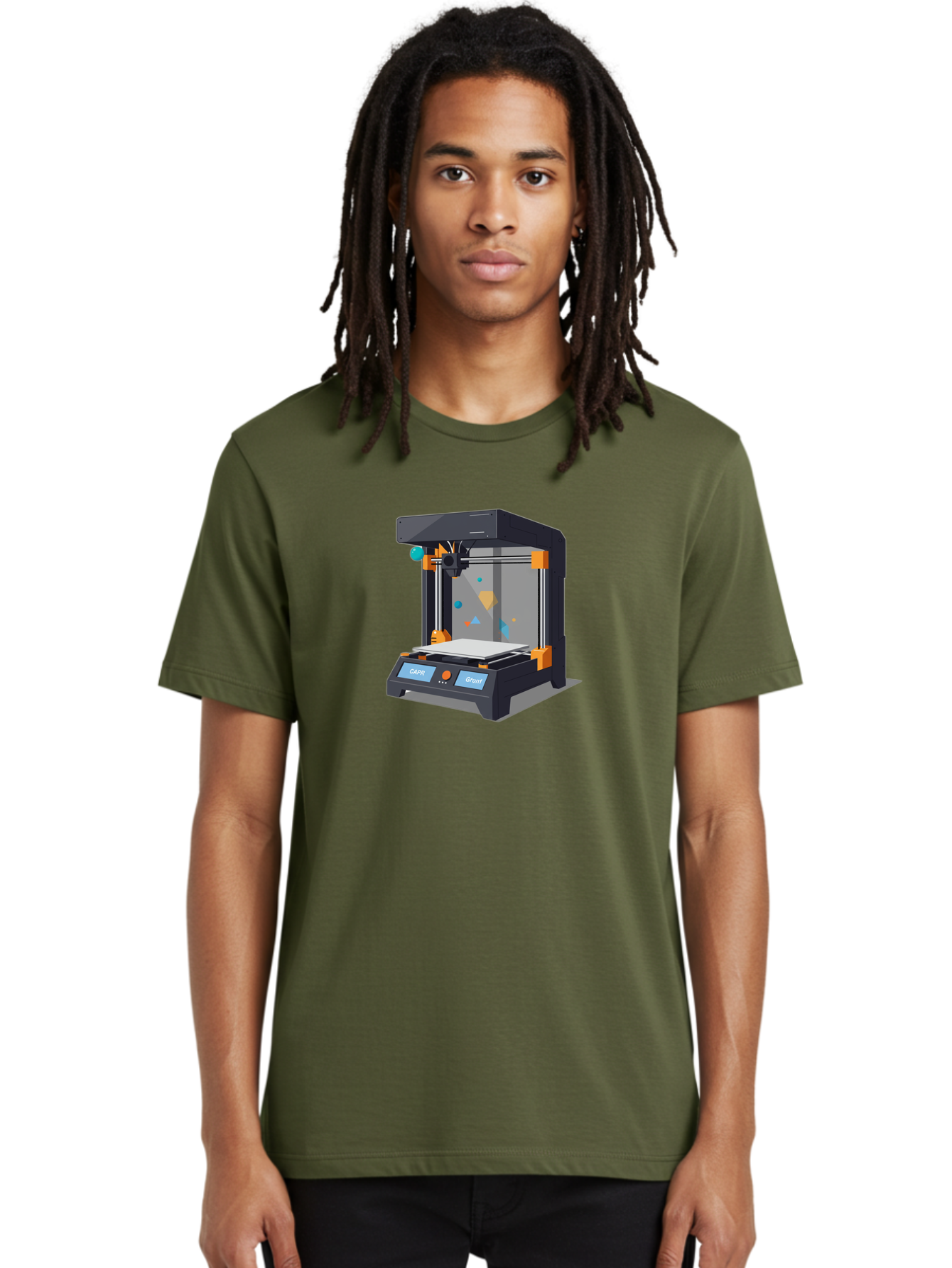 3D-Printer-14 Men'S Graphic Tee, 100% Cotton, Comfortable Casual Summer Wear, Machine Washable, 3D Printing Technology, Modern Manufacturing, Additive Manufacturing, Print Head, Build Platform, Capr, Grafit, Digital Fabrication, Baa007