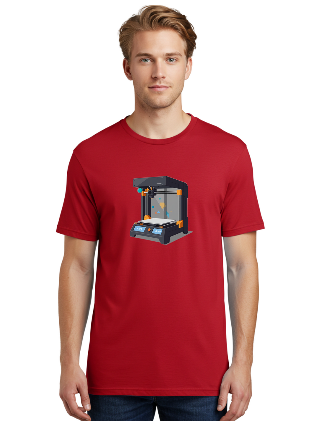3D-Printer-14 Men'S Graphic Tee, 100% Cotton, Comfortable Casual Summer Wear, Machine Washable, 3D Printing Technology, Modern Manufacturing, Additive Manufacturing, Print Head, Build Platform, Capr, Grafit, Digital Fabrication, Baa007