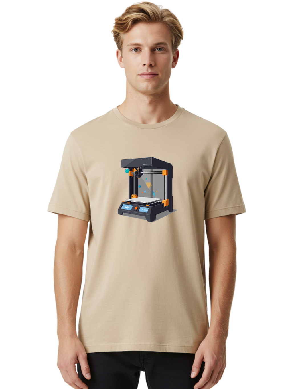 3D-Printer-14 Men'S Graphic Tee, 100% Cotton, Comfortable Casual Summer Wear, Machine Washable, 3D Printing Technology, Modern Manufacturing, Additive Manufacturing, Print Head, Build Platform, Capr, Grafit, Digital Fabrication, Baa007