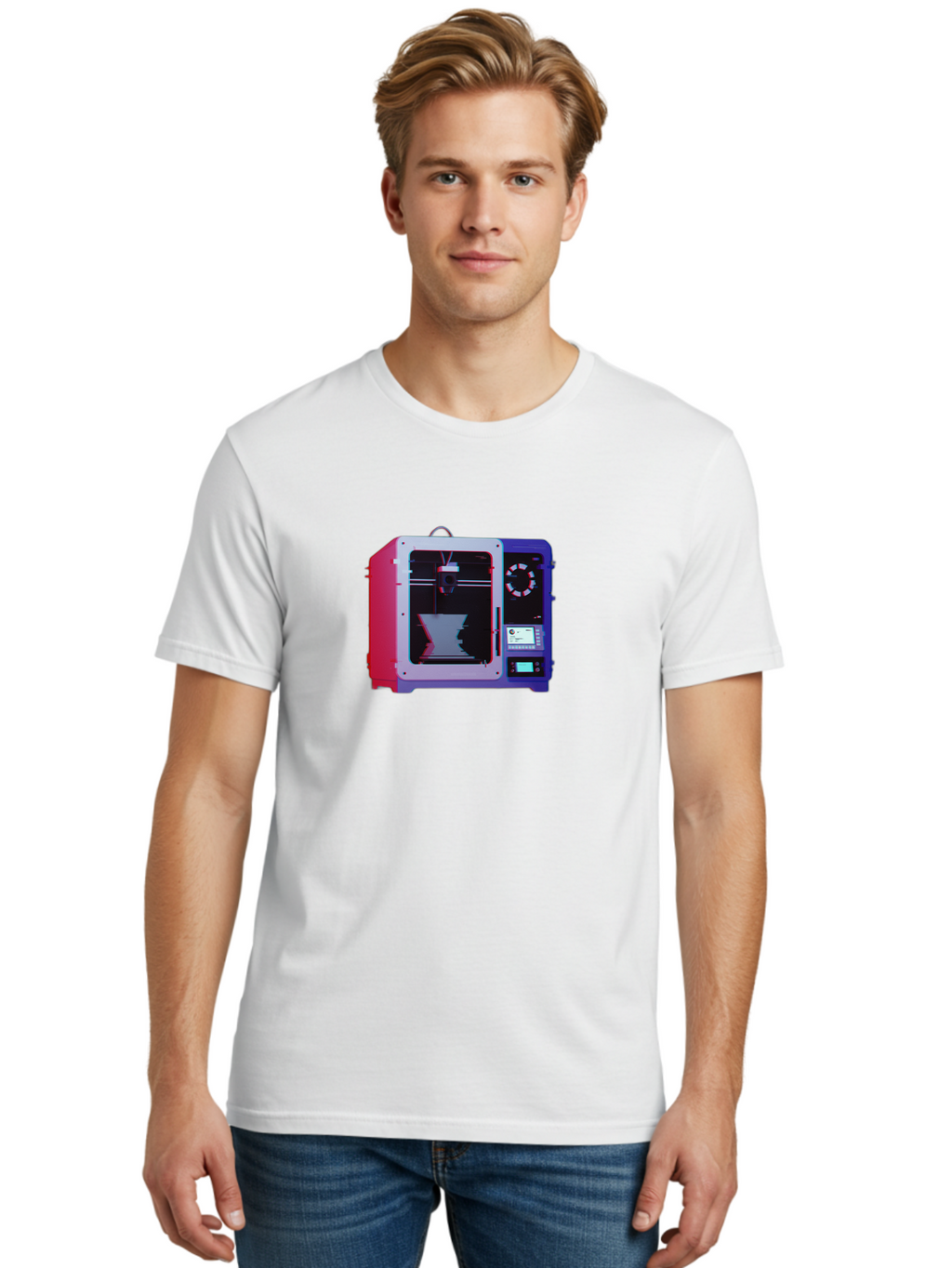3D-Printer-15 Men'S Graphic Tee, 100% Cotton, Comfortable Casual Summer Wear, Machine Washable, 3D Printing Technology, Additive Manufacturing, Futuristic Design, Digital Fabrication, Rapid Prototyping, Custom Parts, Innovative Machinery Baa008