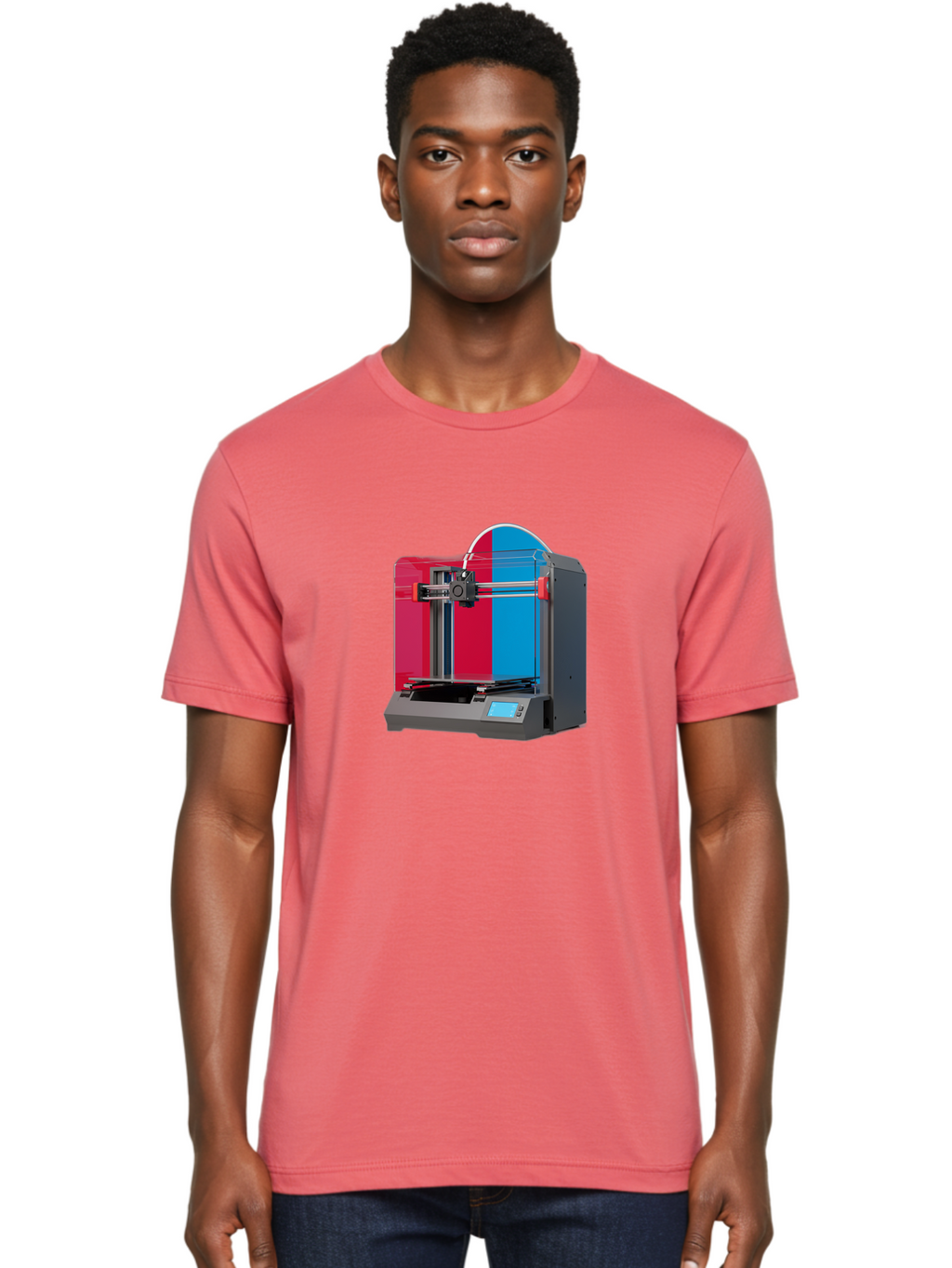 3D-Printer-16 Men'S Graphic Tee, 100% Cotton, Comfortable Casual Summer Wear, Machine Washable, 3D Printing Technology, Rapid Prototyping, Digital Fabrication, Additive Manufacturing, Printer Machine, Futuristic Design, Modern Innovation, Baa009