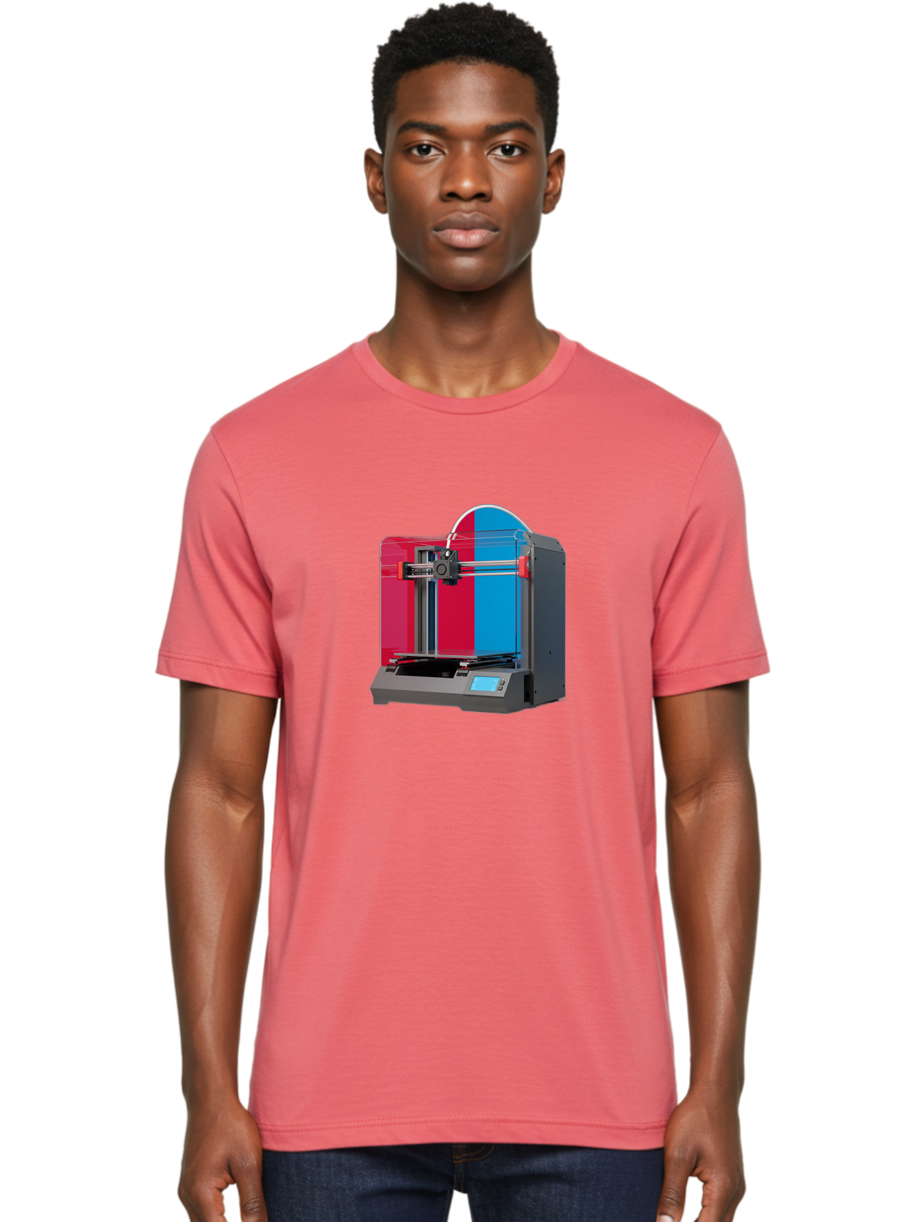 3D-Printer-16 Men'S Graphic Tee, 100% Cotton, Comfortable Casual Summer Wear, Machine Washable, 3D Printing Technology, Rapid Prototyping, Digital Fabrication, Additive Manufacturing, Printer Machine, Futuristic Design, Modern Innovation, Baa009