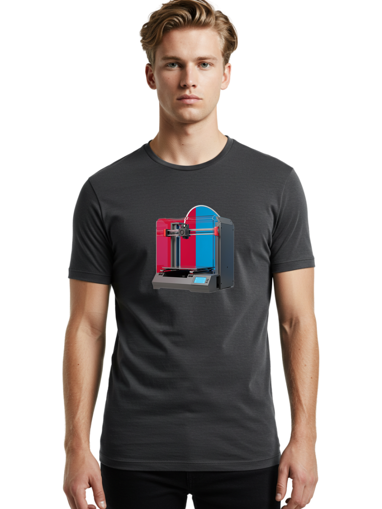 3D-Printer-16 Men'S Graphic Tee, 100% Cotton, Comfortable Casual Summer Wear, Machine Washable, 3D Printing Technology, Rapid Prototyping, Digital Fabrication, Additive Manufacturing, Printer Machine, Futuristic Design, Modern Innovation, Baa009
