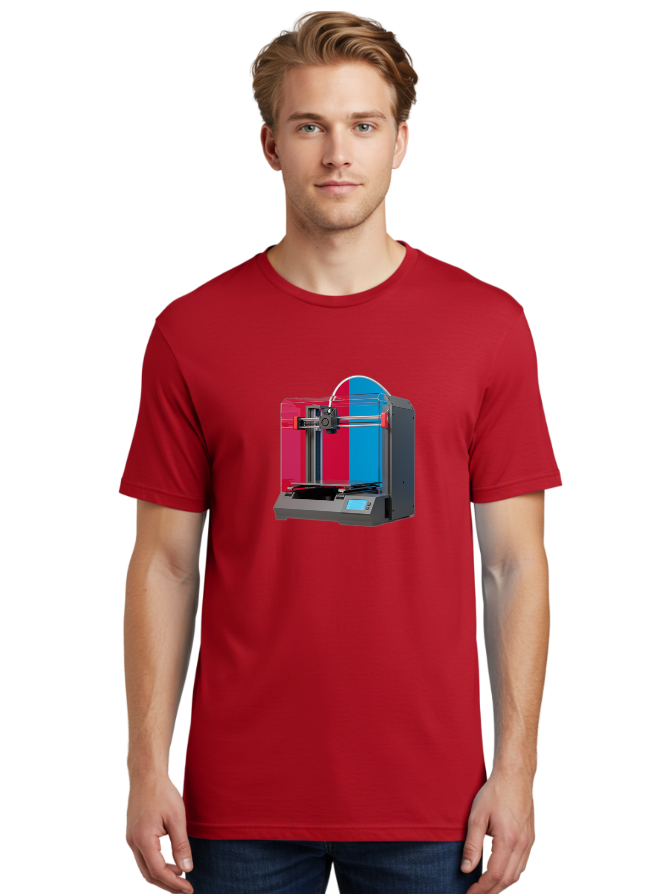3D-Printer-16 Men'S Graphic Tee, 100% Cotton, Comfortable Casual Summer Wear, Machine Washable, 3D Printing Technology, Rapid Prototyping, Digital Fabrication, Additive Manufacturing, Printer Machine, Futuristic Design, Modern Innovation, Baa009