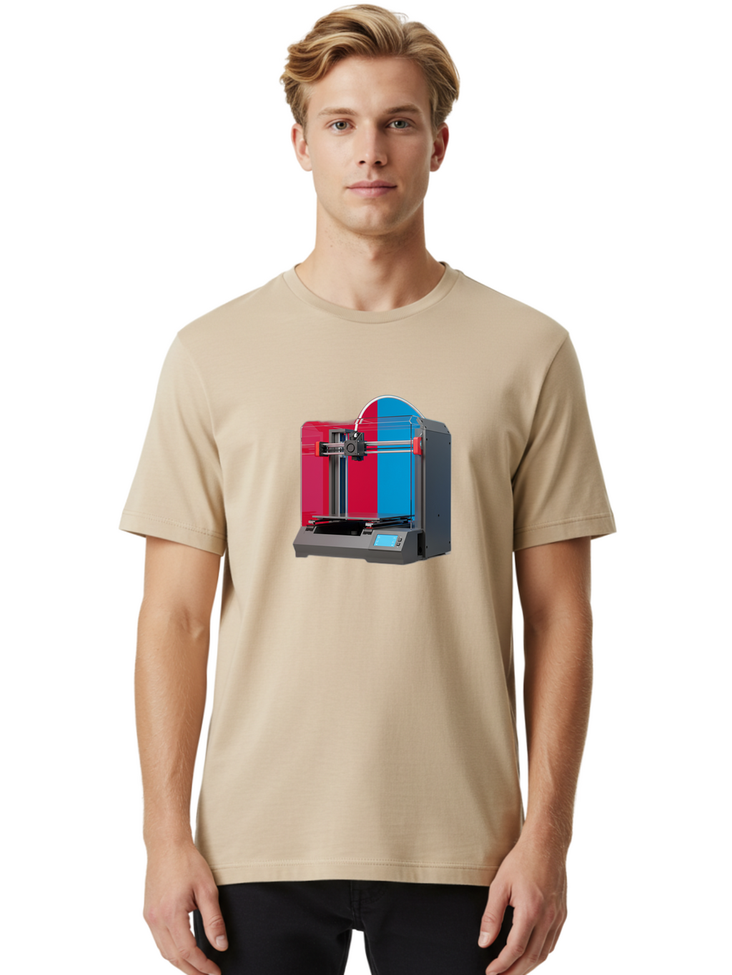 3D-Printer-16 Men'S Graphic Tee, 100% Cotton, Comfortable Casual Summer Wear, Machine Washable, 3D Printing Technology, Rapid Prototyping, Digital Fabrication, Additive Manufacturing, Printer Machine, Futuristic Design, Modern Innovation, Baa009