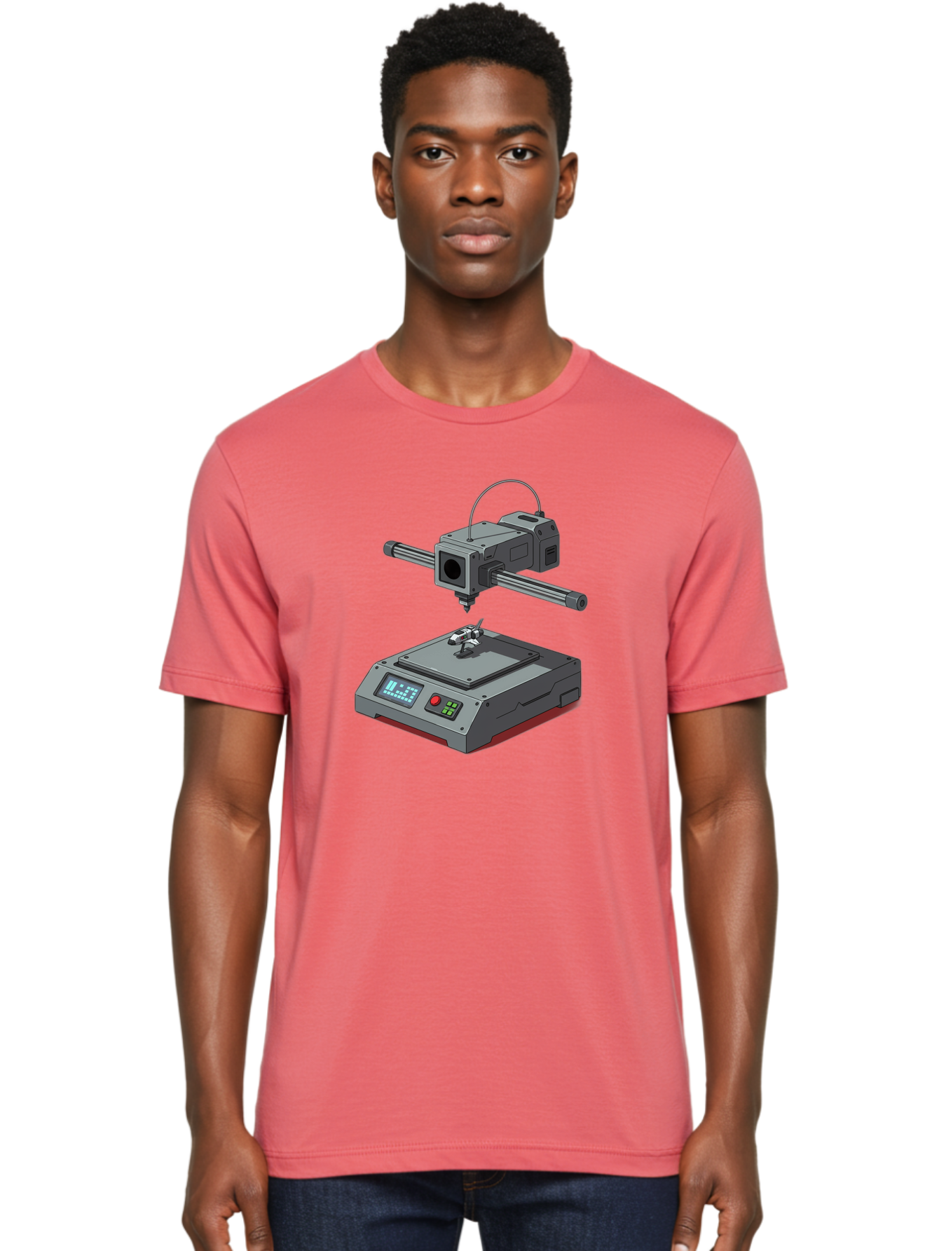 3D-Printer-17 Men'S Graphic Tee, 100% Cotton, Comfortable Casual Summer Wear, Machine Washable, 3D Printing Technology, Rapid Prototyping, Digital Fabrication, Additive Manufacturing, Futuristic Design, Robotic Arm, Cutting-Edge Innovation, Baa010