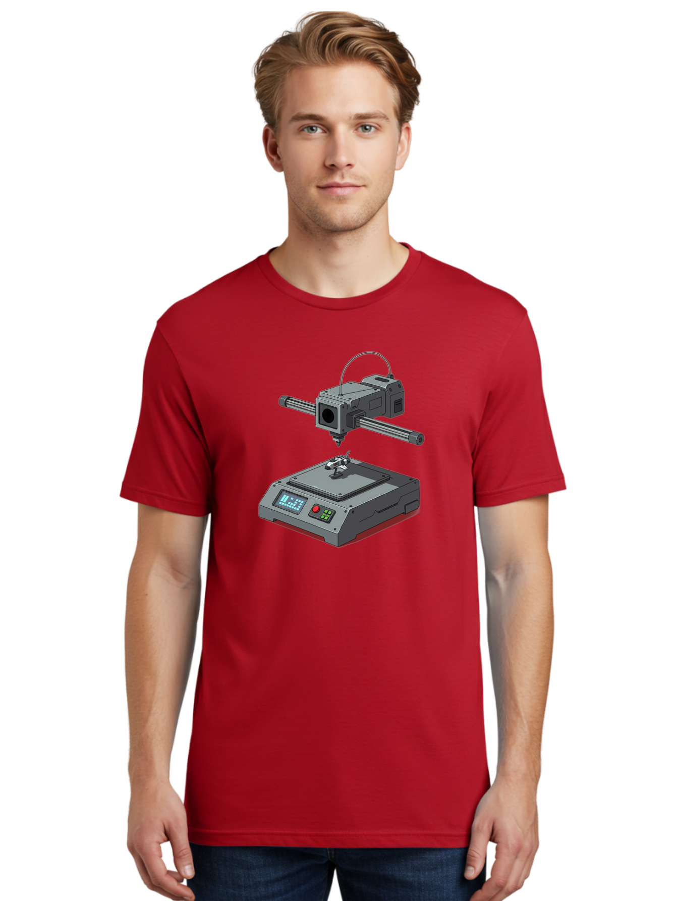 3D-Printer-17 Men'S Graphic Tee, 100% Cotton, Comfortable Casual Summer Wear, Machine Washable, 3D Printing Technology, Rapid Prototyping, Digital Fabrication, Additive Manufacturing, Futuristic Design, Robotic Arm, Cutting-Edge Innovation, Baa010