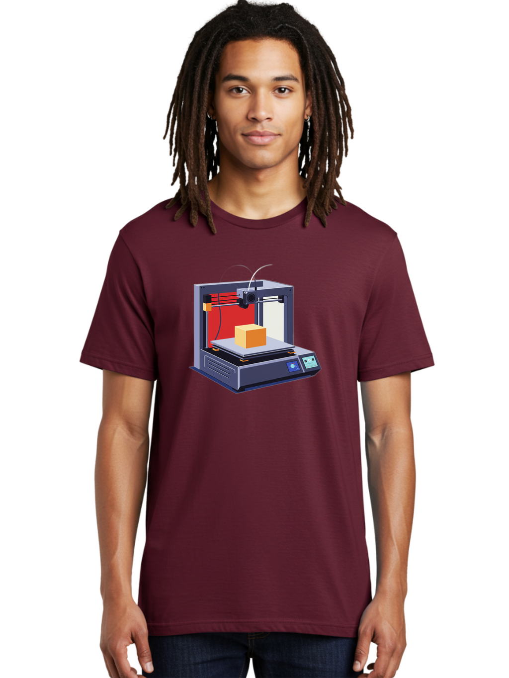 3D-Printer-2 Men'S Graphic Tee, 100% Cotton, Comfortable Casual Summer Wear, Machine Washable, 3D Printing Technology, Additive Manufacturing, Printed Cube, Digital Fabrication, Rapid Prototyping, Industrial Innovation, Futuristic Design Baa013