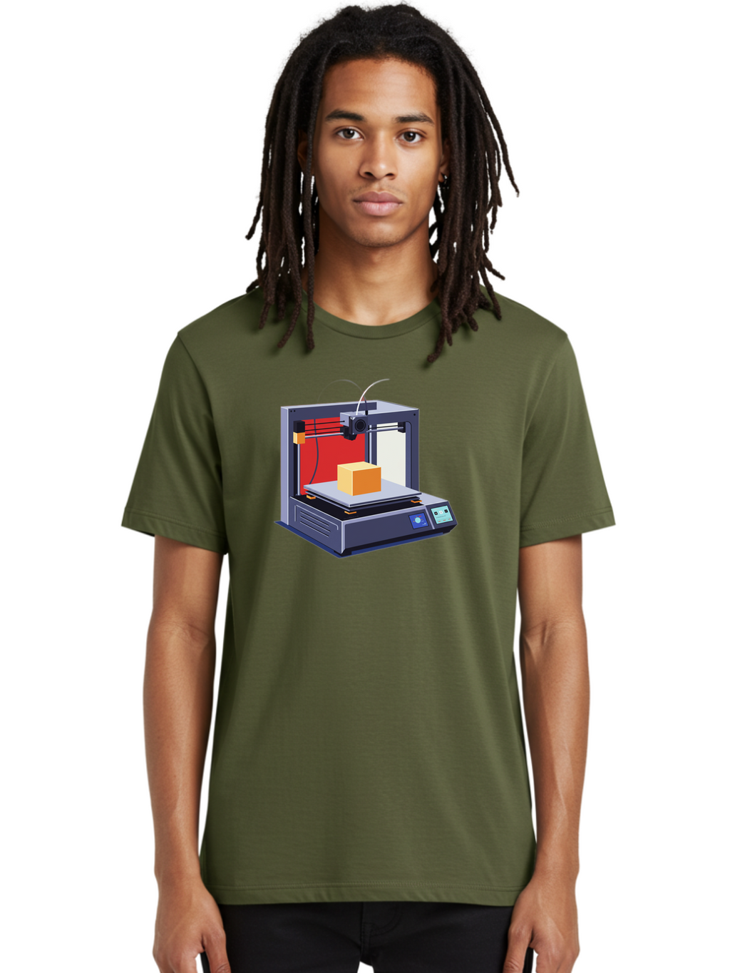 3D-Printer-2 Men'S Graphic Tee, 100% Cotton, Comfortable Casual Summer Wear, Machine Washable, 3D Printing Technology, Additive Manufacturing, Printed Cube, Digital Fabrication, Rapid Prototyping, Industrial Innovation, Futuristic Design Baa013