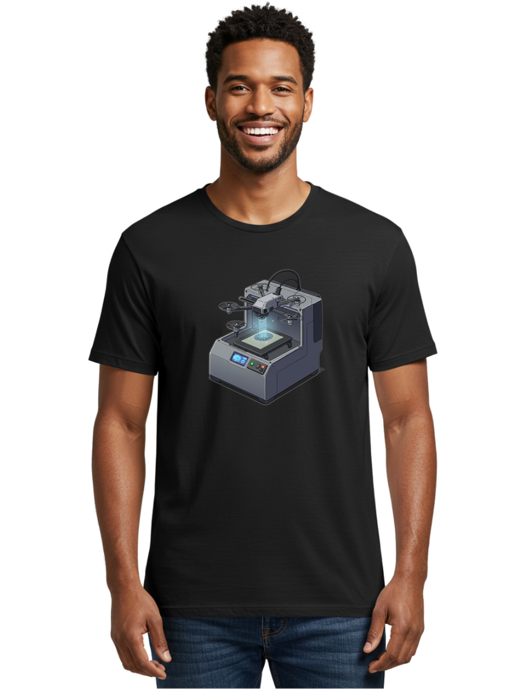 3D-Printer-20 Men'S Graphic Tee, 100% Cotton, Comfortable Casual Summer Wear, Machine Washable, 3D Printing Technology, Futuristic Design, Digital Fabrication, Rapid Prototyping, Additive Manufacturing, Drone Assembly, Robotic Arms, Baa014