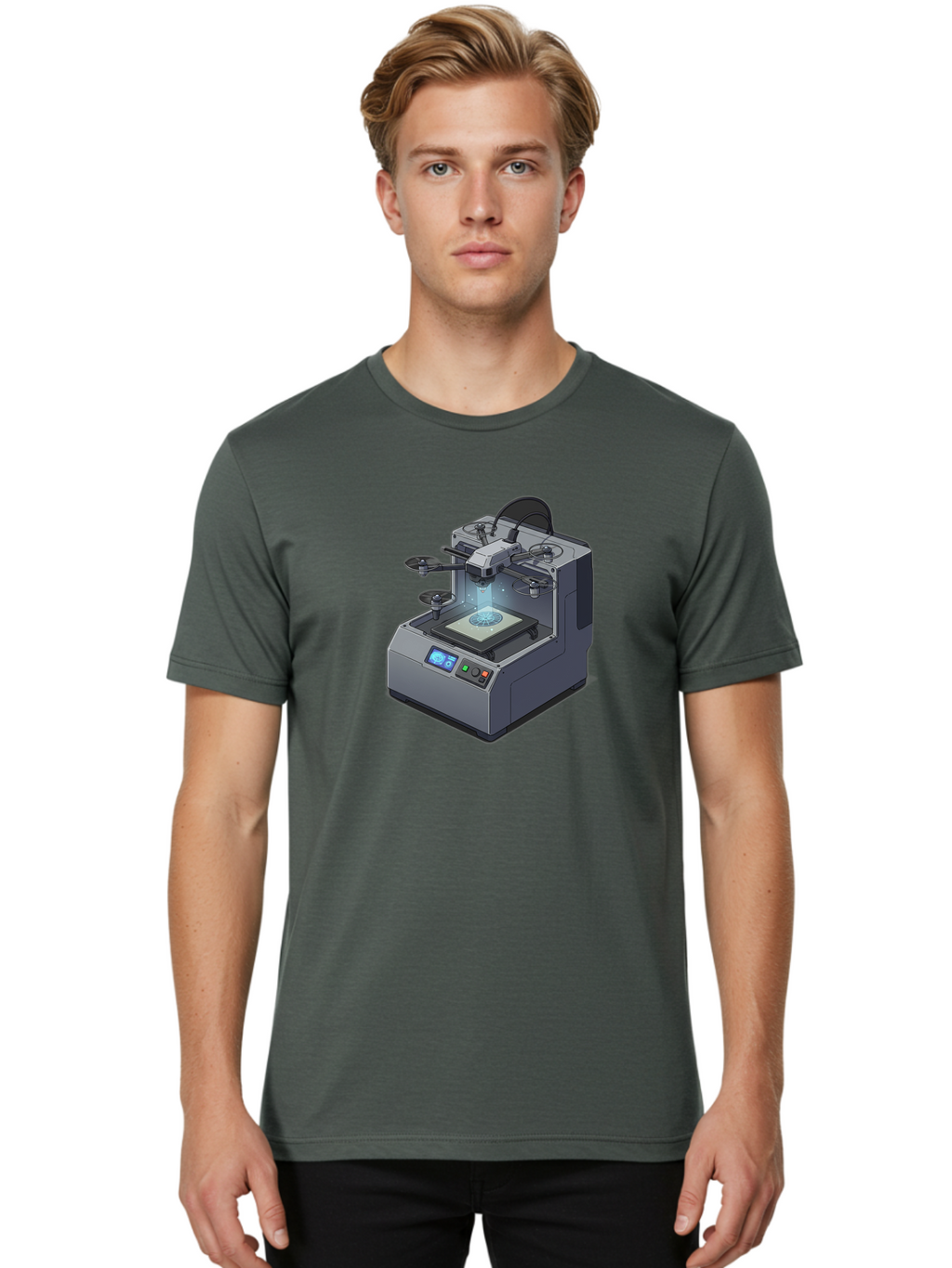 3D-Printer-20 Men'S Graphic Tee, 100% Cotton, Comfortable Casual Summer Wear, Machine Washable, 3D Printing Technology, Futuristic Design, Digital Fabrication, Rapid Prototyping, Additive Manufacturing, Drone Assembly, Robotic Arms, Baa014