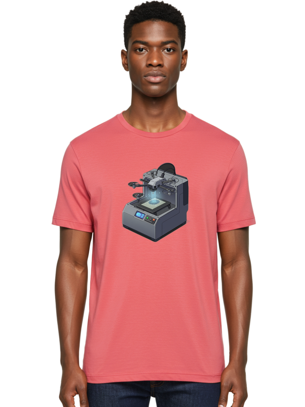 3D-Printer-20 Men'S Graphic Tee, 100% Cotton, Comfortable Casual Summer Wear, Machine Washable, 3D Printing Technology, Futuristic Design, Digital Fabrication, Rapid Prototyping, Additive Manufacturing, Drone Assembly, Robotic Arms, Baa014
