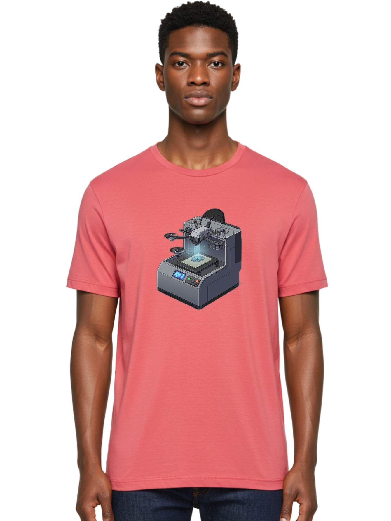 3D-Printer-20 Men'S Graphic Tee, 100% Cotton, Comfortable Casual Summer Wear, Machine Washable, 3D Printing Technology, Futuristic Design, Digital Fabrication, Rapid Prototyping, Additive Manufacturing, Drone Assembly, Robotic Arms, Baa014