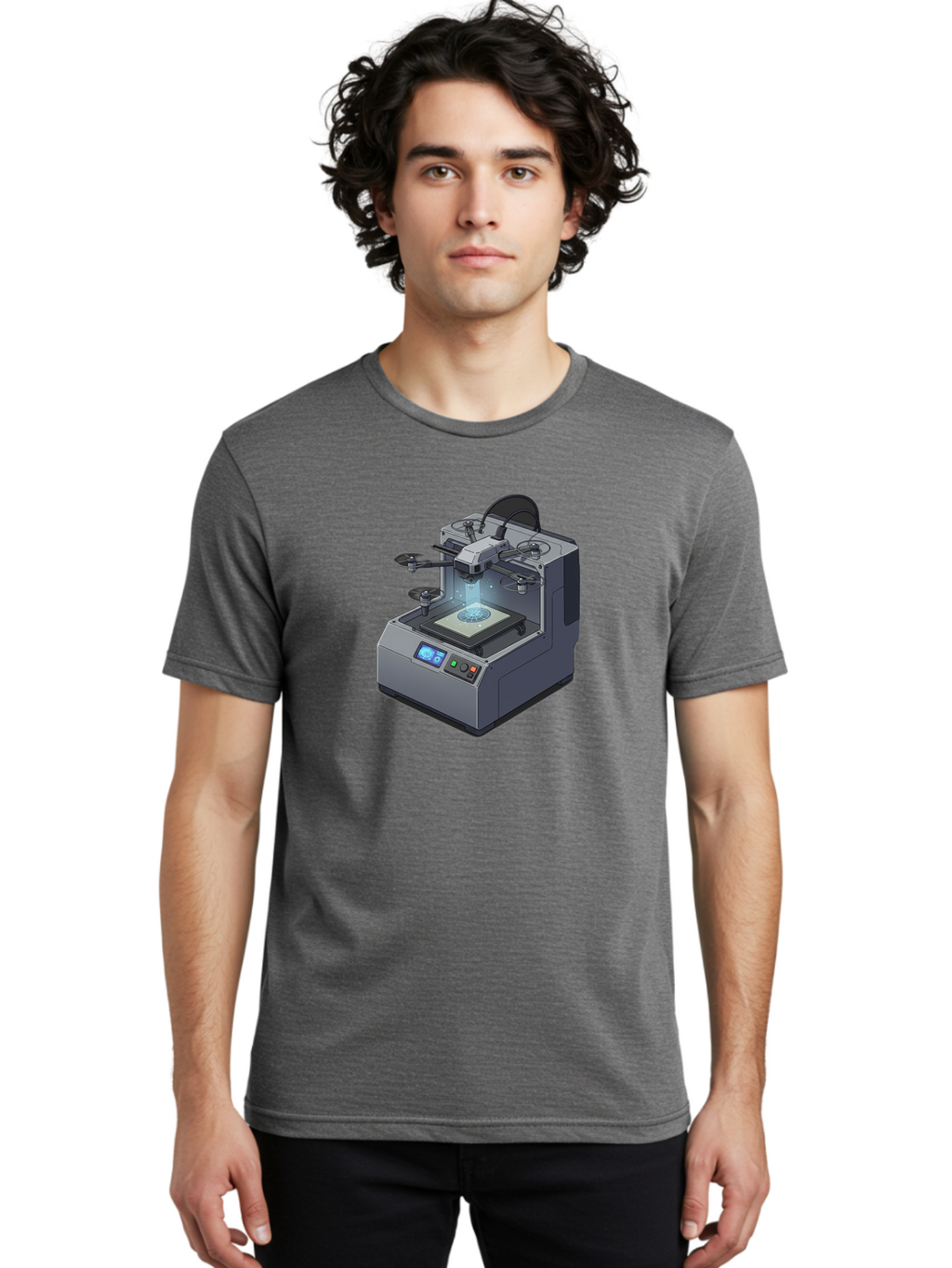 3D-Printer-20 Men'S Graphic Tee, 100% Cotton, Comfortable Casual Summer Wear, Machine Washable, 3D Printing Technology, Futuristic Design, Digital Fabrication, Rapid Prototyping, Additive Manufacturing, Drone Assembly, Robotic Arms, Baa014