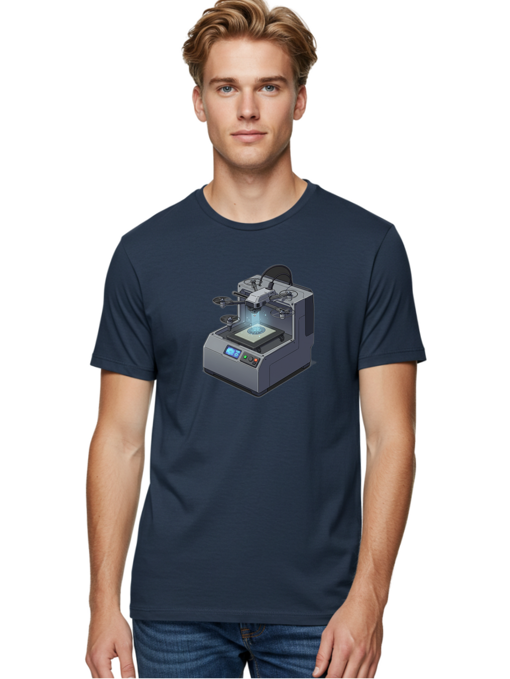 3D-Printer-20 Men'S Graphic Tee, 100% Cotton, Comfortable Casual Summer Wear, Machine Washable, 3D Printing Technology, Futuristic Design, Digital Fabrication, Rapid Prototyping, Additive Manufacturing, Drone Assembly, Robotic Arms, Baa014