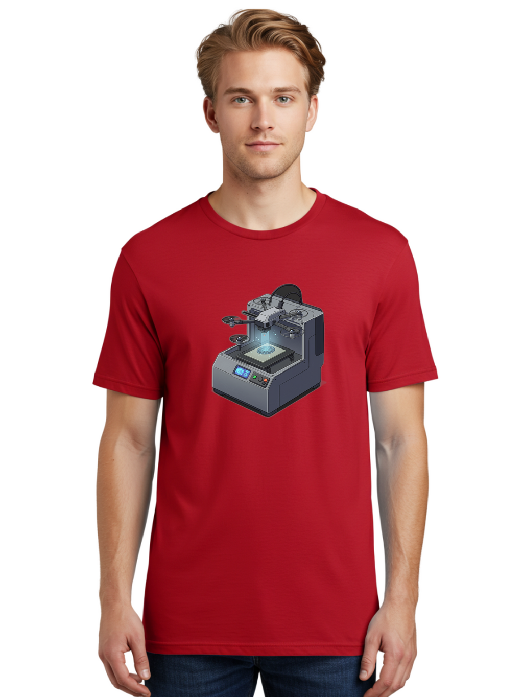3D-Printer-20 Men'S Graphic Tee, 100% Cotton, Comfortable Casual Summer Wear, Machine Washable, 3D Printing Technology, Futuristic Design, Digital Fabrication, Rapid Prototyping, Additive Manufacturing, Drone Assembly, Robotic Arms, Baa014
